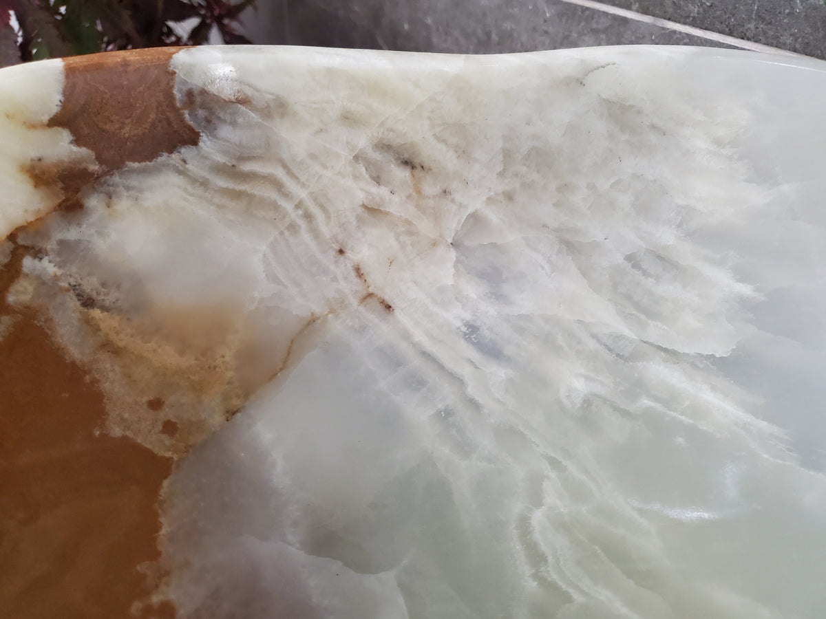 Green Onyx Marble Vessel Sink, 17x15 Inch Natural Stone Countertop Basin, Polished Luxury Vanity Sink, Spa Bathroom Decor S40_11 Bathroom Sinks Featured Onyx Sinks Sinks