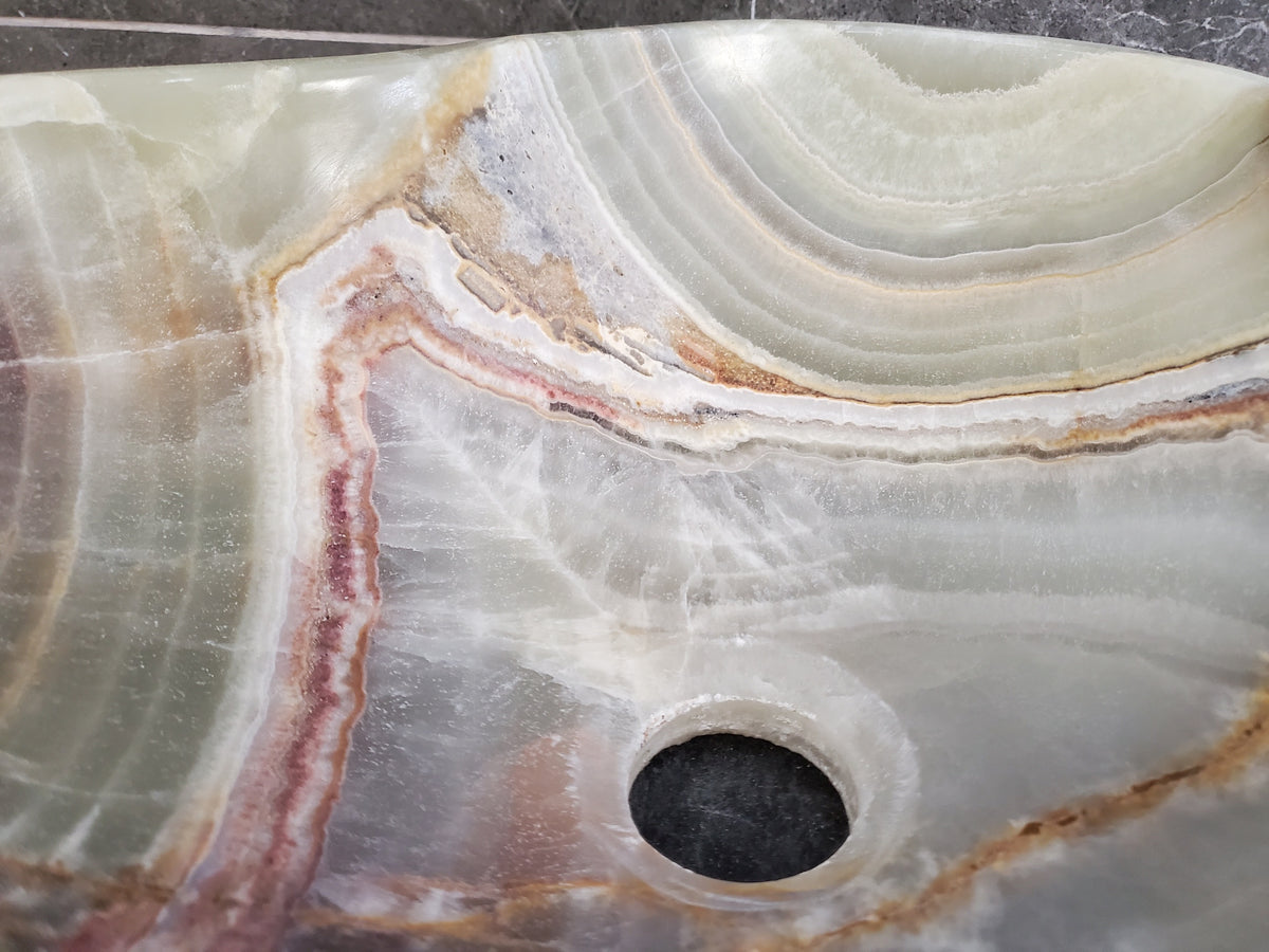 Green Onyx Vessel Sink, 16x14.5 Inch Natural Stone Countertop Basin, Polished Luxury Vanity Sink, Spa Bathroom Decor S40_17