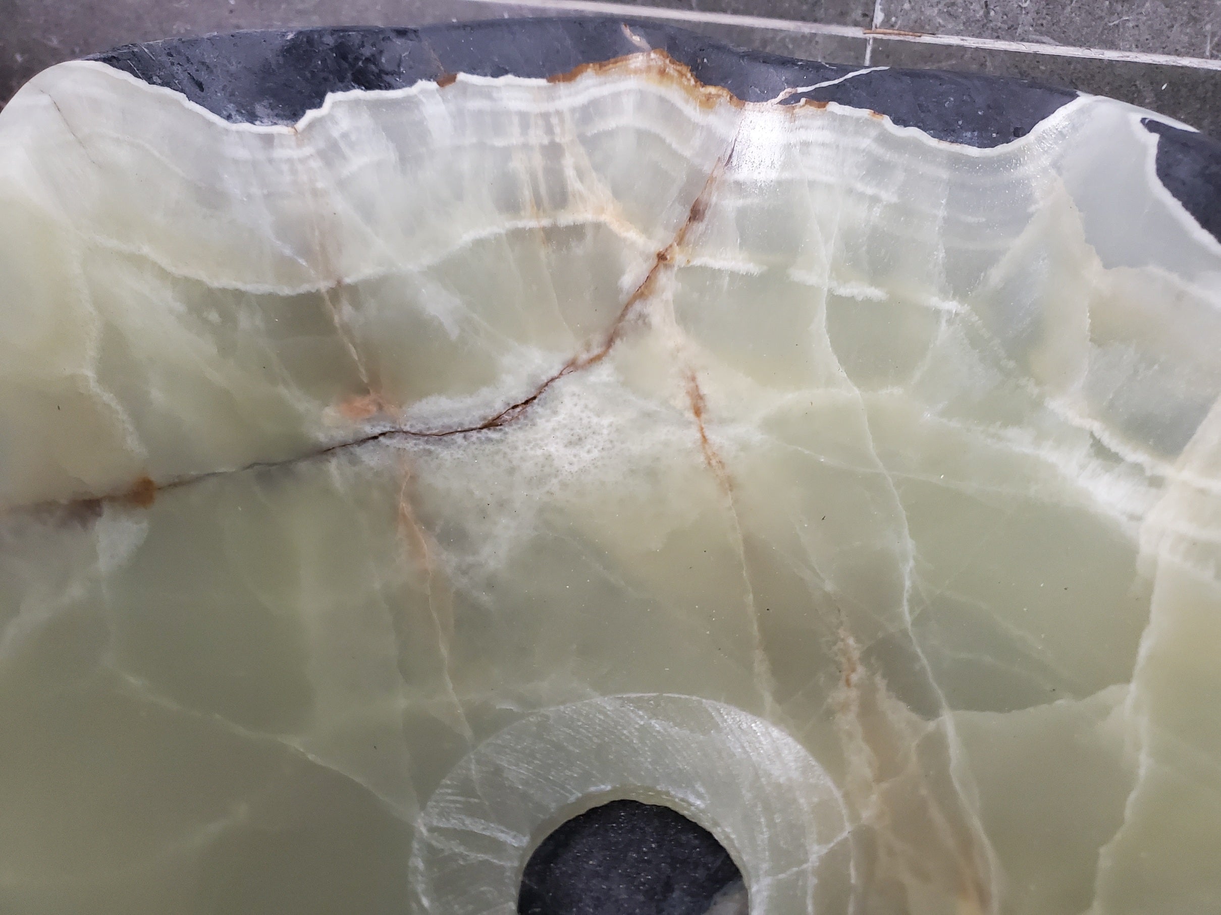 Green Onyx Vessel Sink, Natural Stone Vanity Basin, Polished Bathroom Countertop Sink, Spa Decor 16.5x13 Inch S40_22