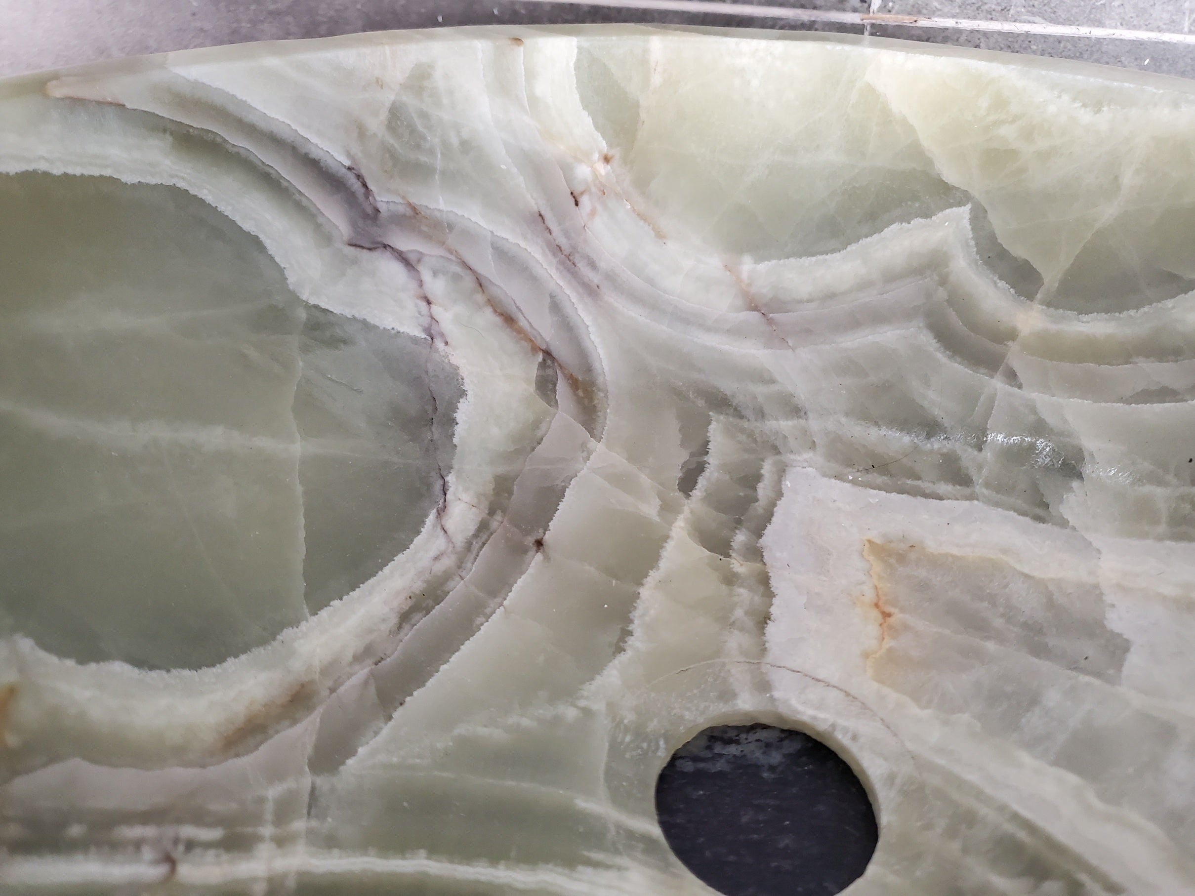 Green Onyx Marble Vessel Sink, Natural Stone Vanity Basin, Polished Bathroom Countertop Sink, Spa Decor 16x16 Inch S40_01 Bathroom Sinks Featured Onyx Sinks