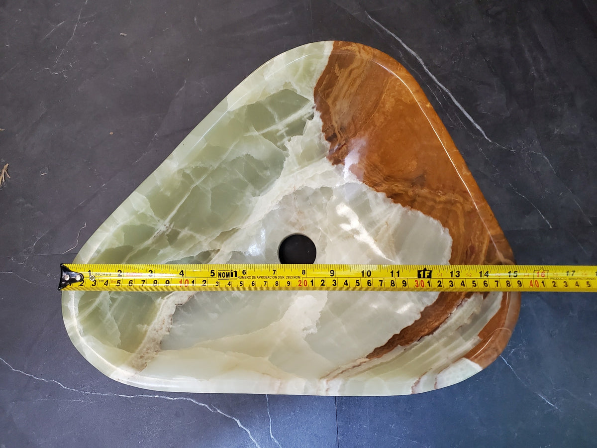 Green Onyx Vessel Sink, Natural Stone Vanity Basin, Polished Bathroom Countertop Sink, Spa Decor 15x12 Inch S40_26