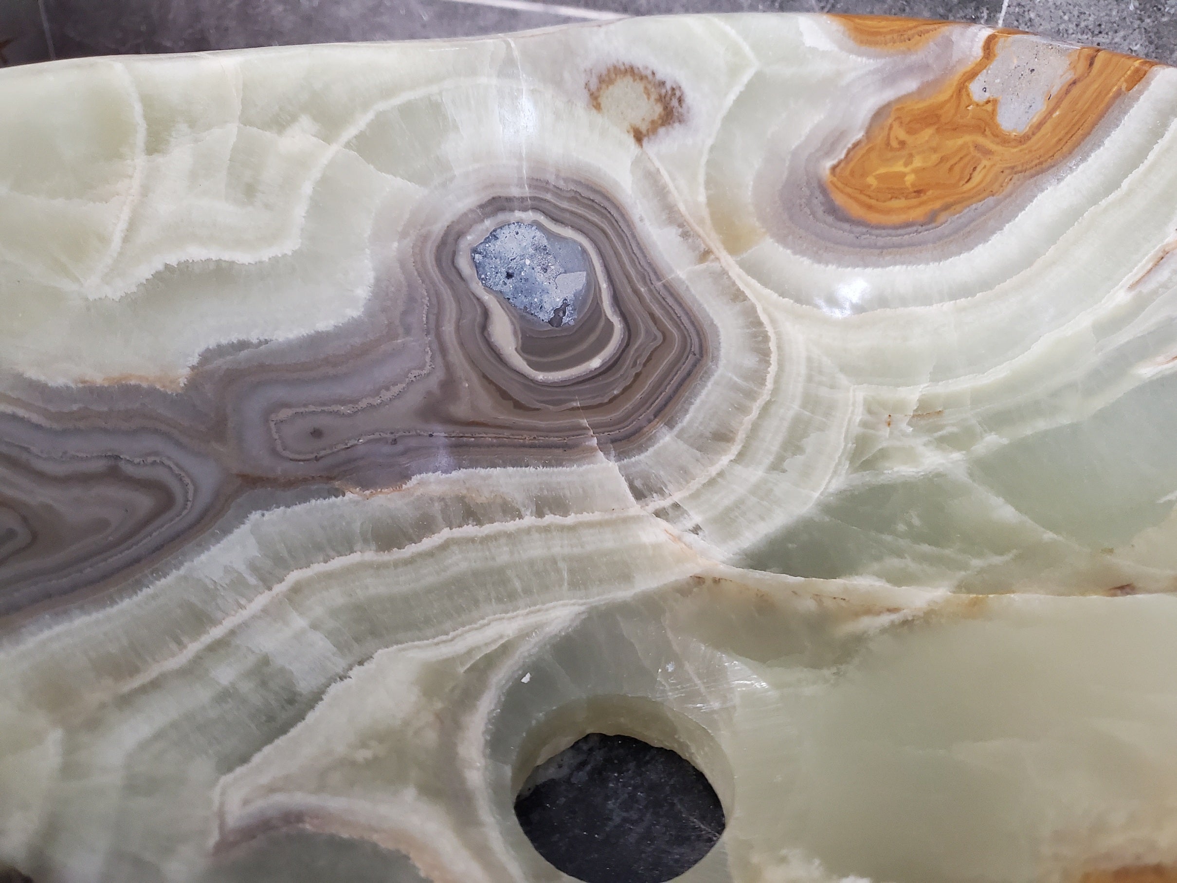 Green White Onyx Vessel Sink, 19x13 Inch Natural Stone Countertop Basin, Polished Luxury Vanity Sink, Spa Bathroom Decor S40_13