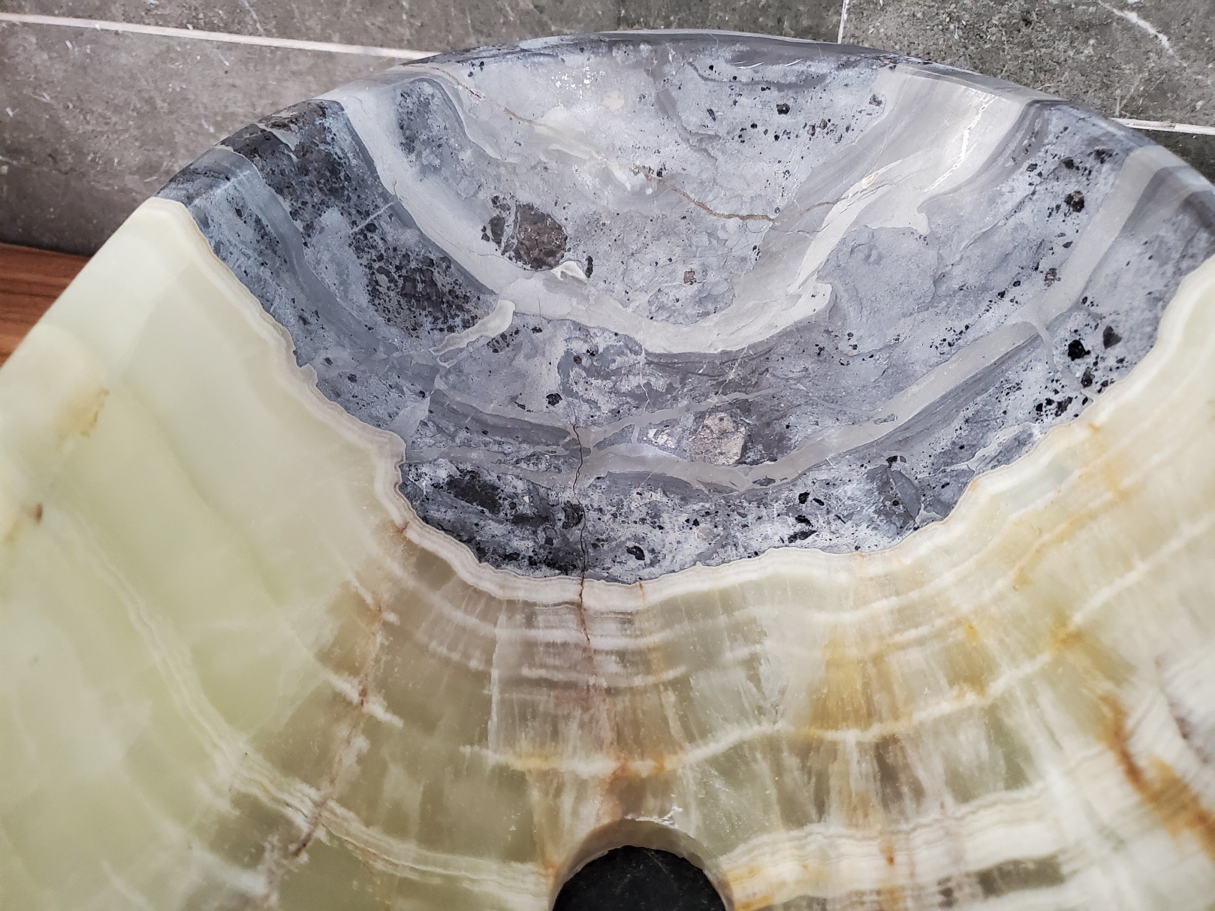 Green Onyx Marble Vessel Sink – Natural Stone Countertop Sink, Polished Vanity Basin, Luxury Spa Bathroom Decor 18x12.5 Inch S40_12 Bathroom Sinks Featured Onyx Sinks Sinks