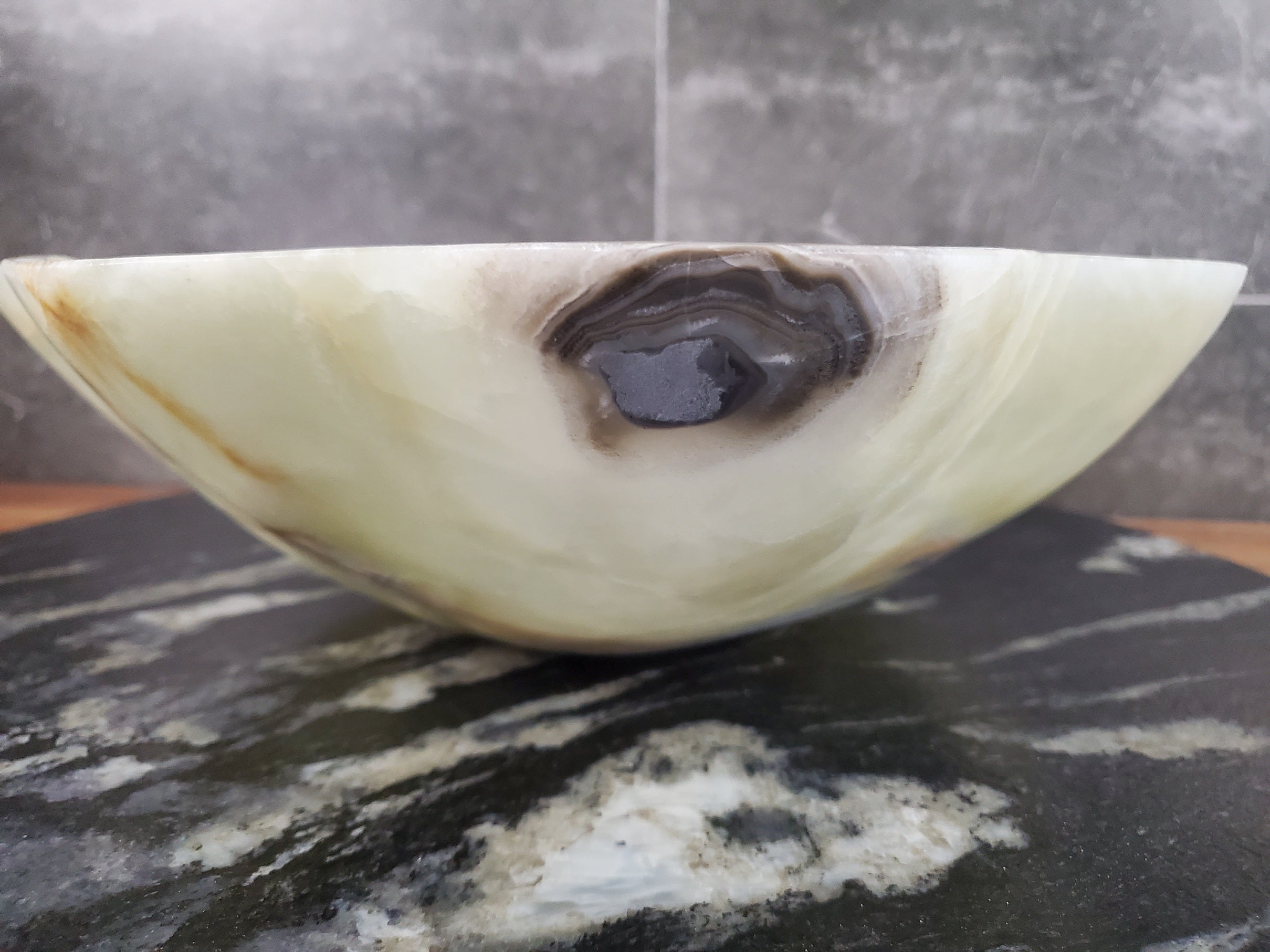 Green Onyx Vessel Sink, Natural Stone Vanity Basin, Polished Bathroom Countertop Sink, Spa Decor 16.5x13 Inch S40_22