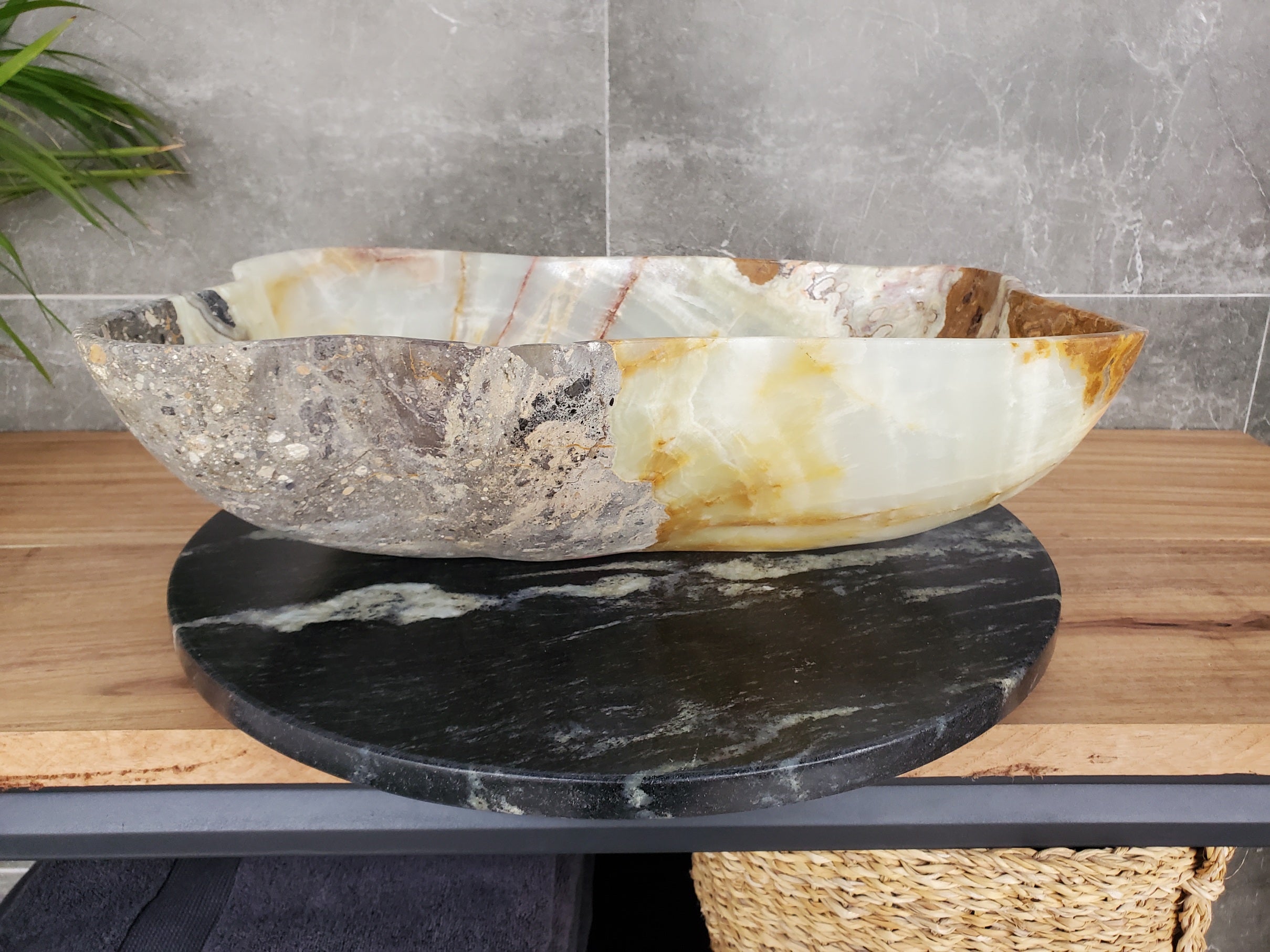 S33_38 Green Onyx Bathroom Vessel Sink - 19.5 x 14 inch