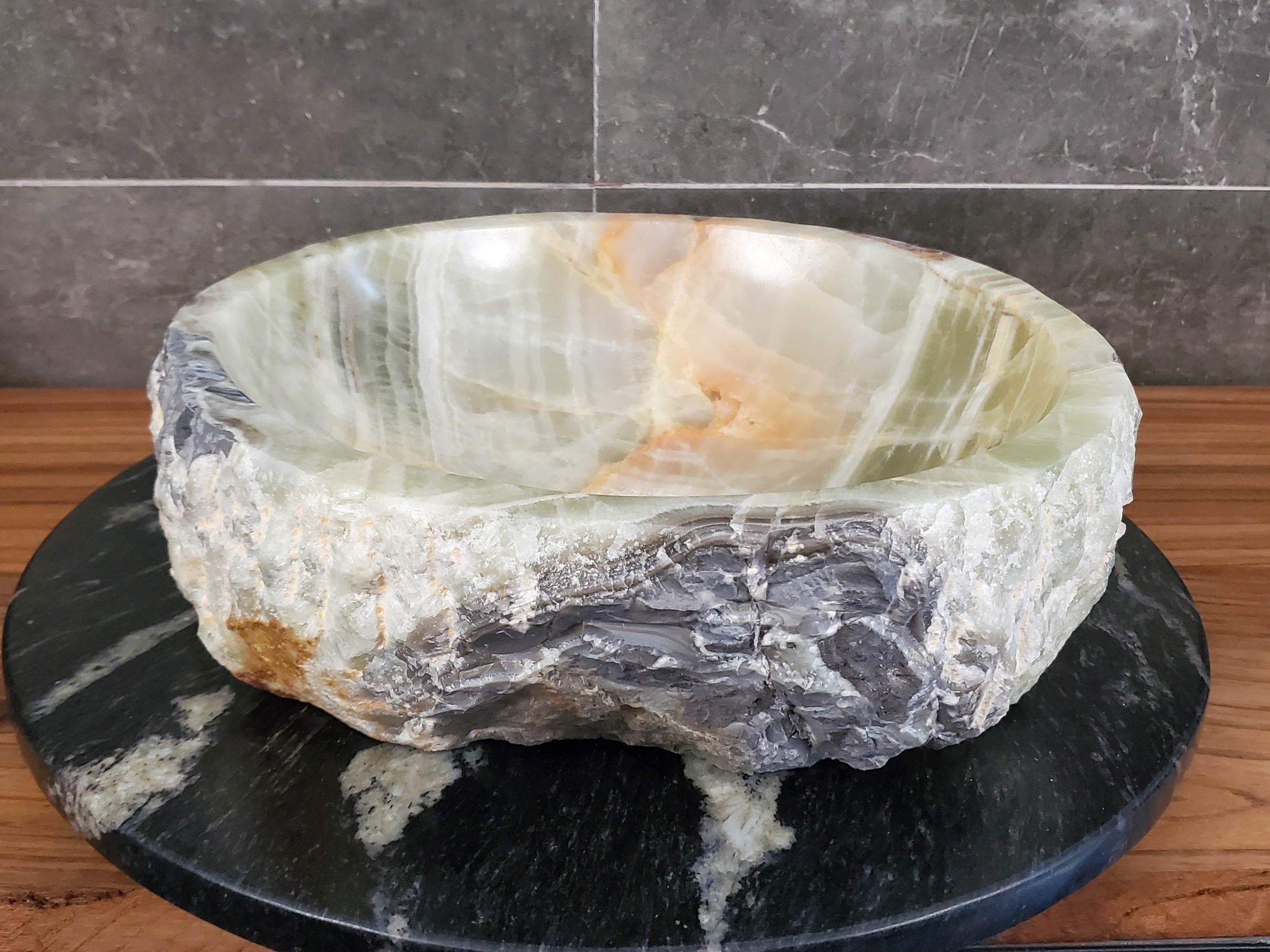Green Onyx Marble Vessel Sink, Natural Stone Vanity Basin, Polished Bathroom Countertop Sink, Spa Decor 15x15 Inch S40_02 Bathroom Sinks Featured Onyx Sinks
