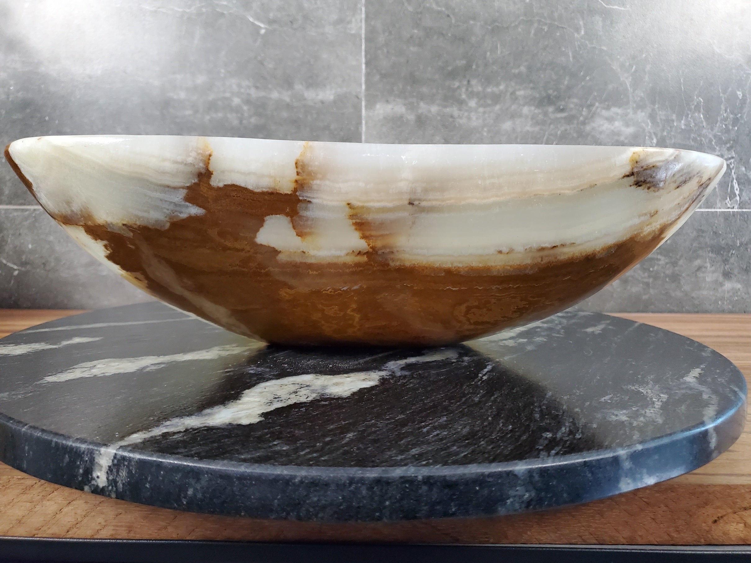 Green Onyx Marble Vessel Sink, 17x15 Inch Natural Stone Countertop Basin, Polished Luxury Vanity Sink, Spa Bathroom Decor S40_11 Bathroom Sinks Featured Onyx Sinks Sinks