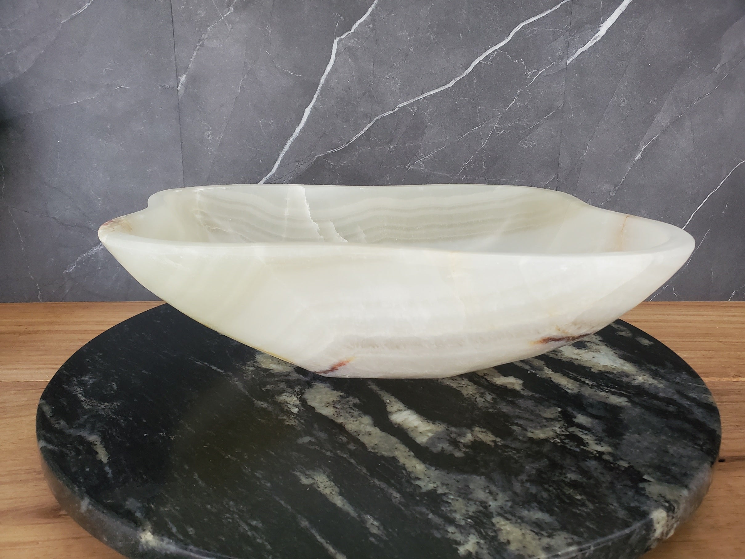 S34_19 Light Green Onyx Bathroom Vessel Sink - 14 x 13 inch