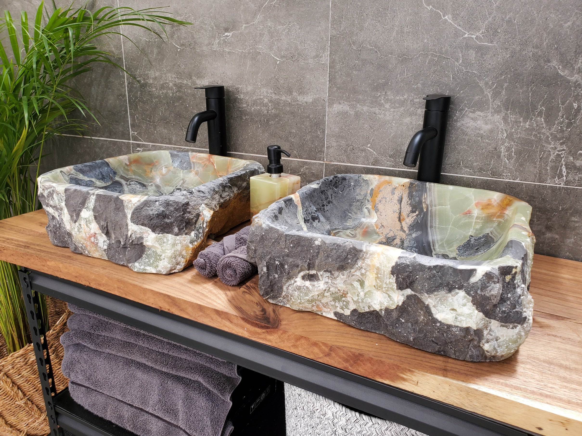 SET8063 Onyx Stone Vessel Bathroom Sink (Set of Two)
