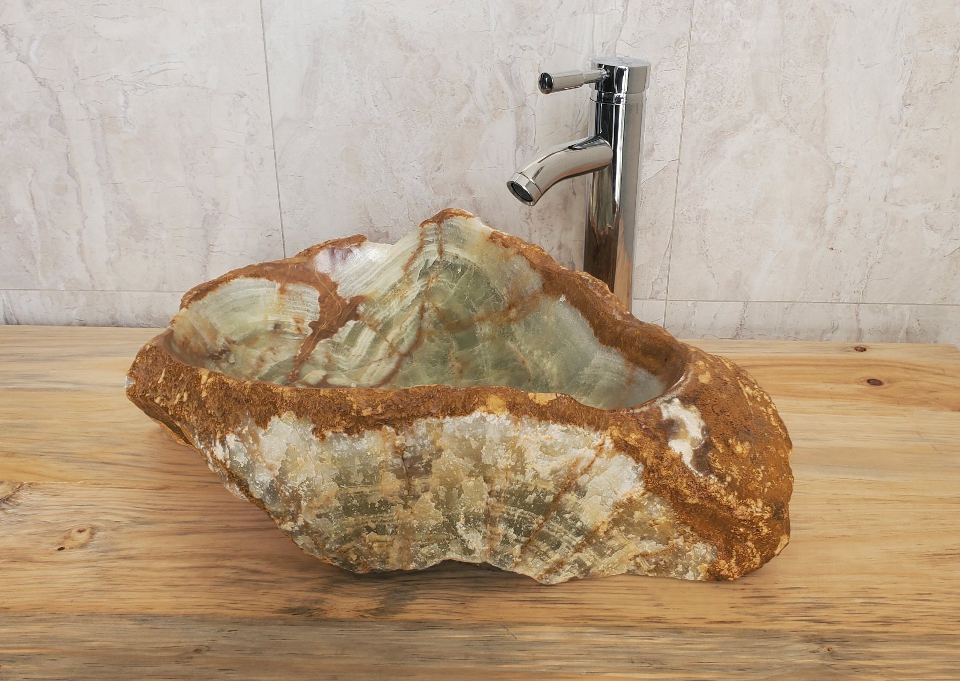  Green Onyx Stone Bathroom Vessel Sink. Epoxy Sealant is available with fast shipping. Standard drain size. A beautiful work of art. Handmade. Buy Now at www.felipeandgrace.com.