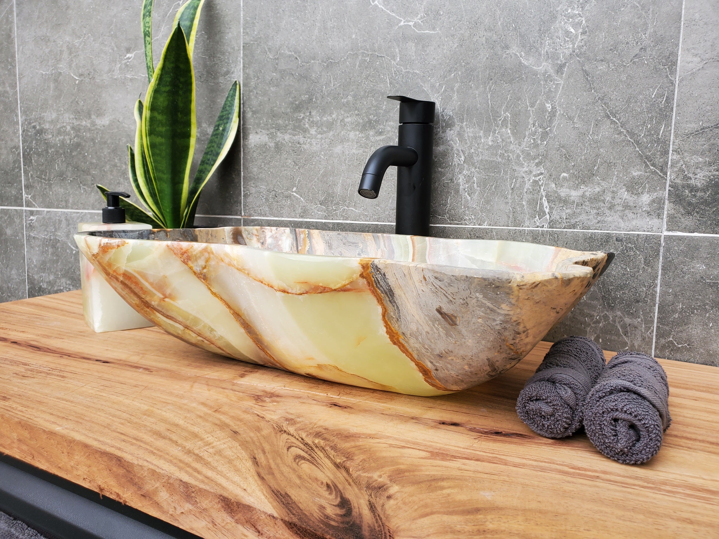 S30_31 Onyx Stone Vessel Bathroom Sink - 18.5 x 12 inch