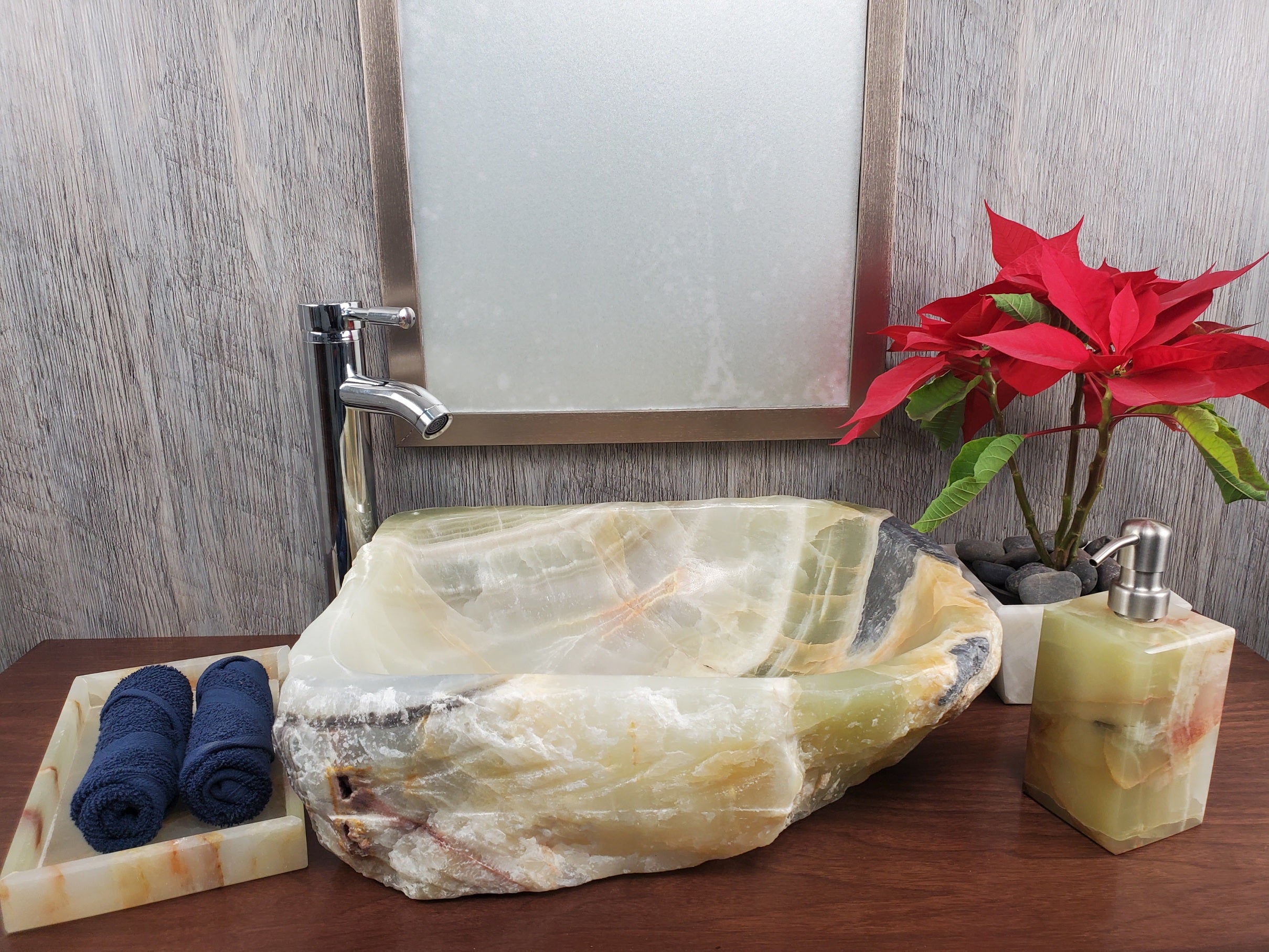 S24_14 Green Onyx Stone Vessel Bathroom Sink - 17 x 13 inch