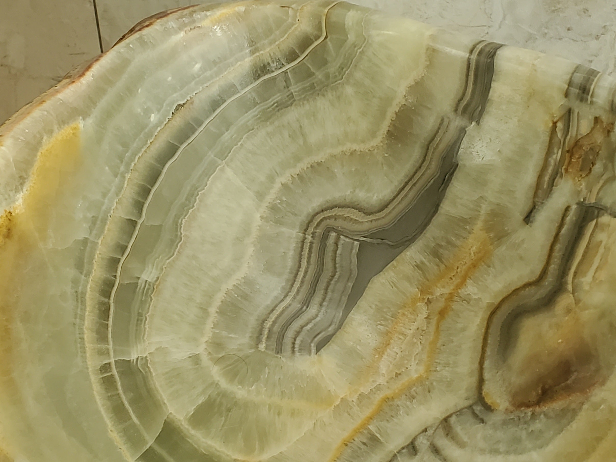 S23_19 Green and Brown Onyx Stone Vessel Bathroom Sink - 15 x 13 inch