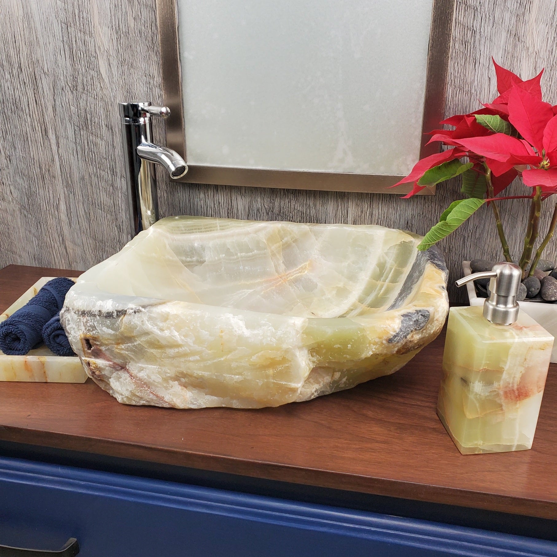 S24_14 Green Onyx Stone Vessel Bathroom Sink