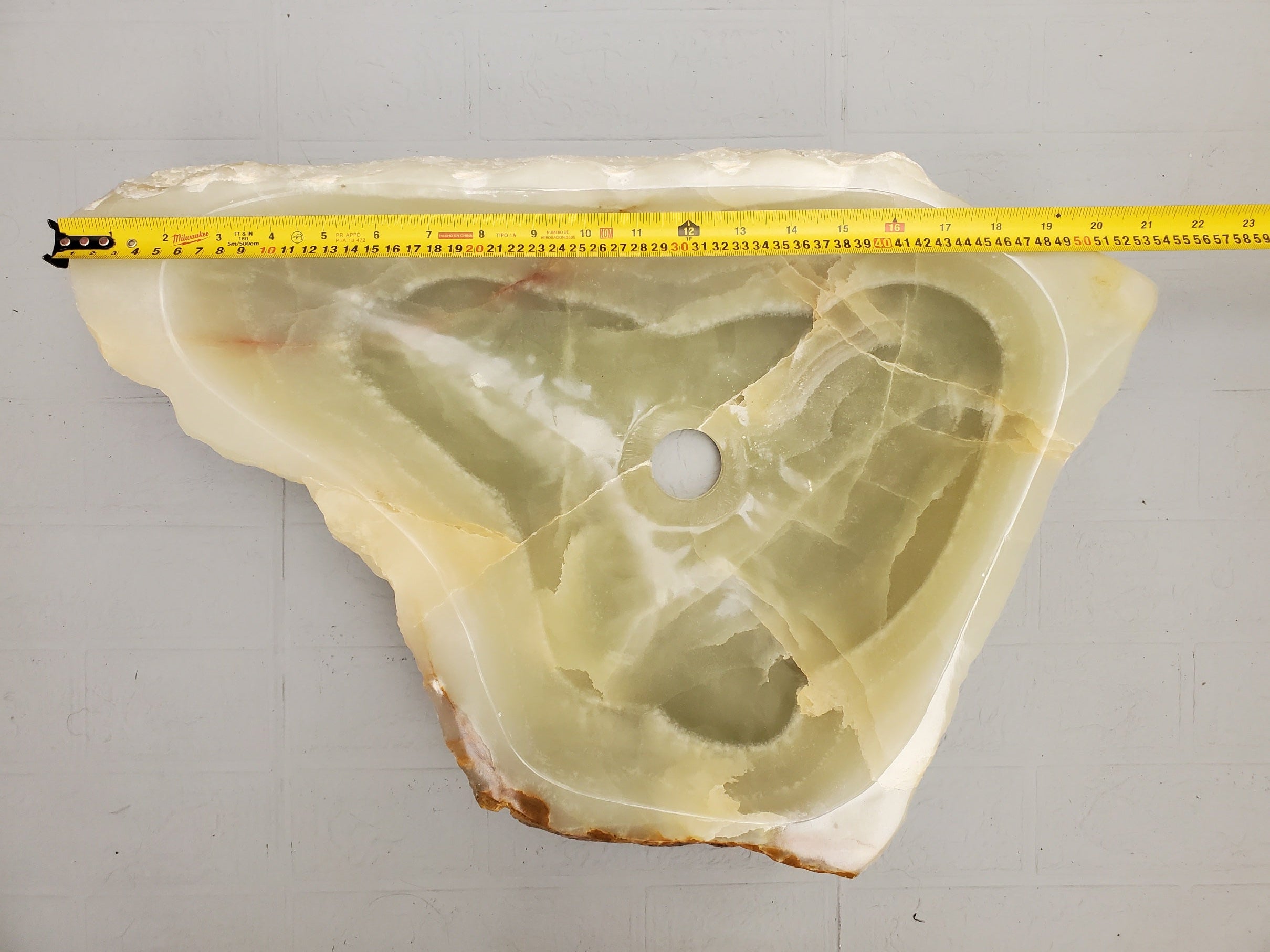 S23_20 Green and Brown Onyx Stone Vessel Bathroom Sink - 21 x 14 inch