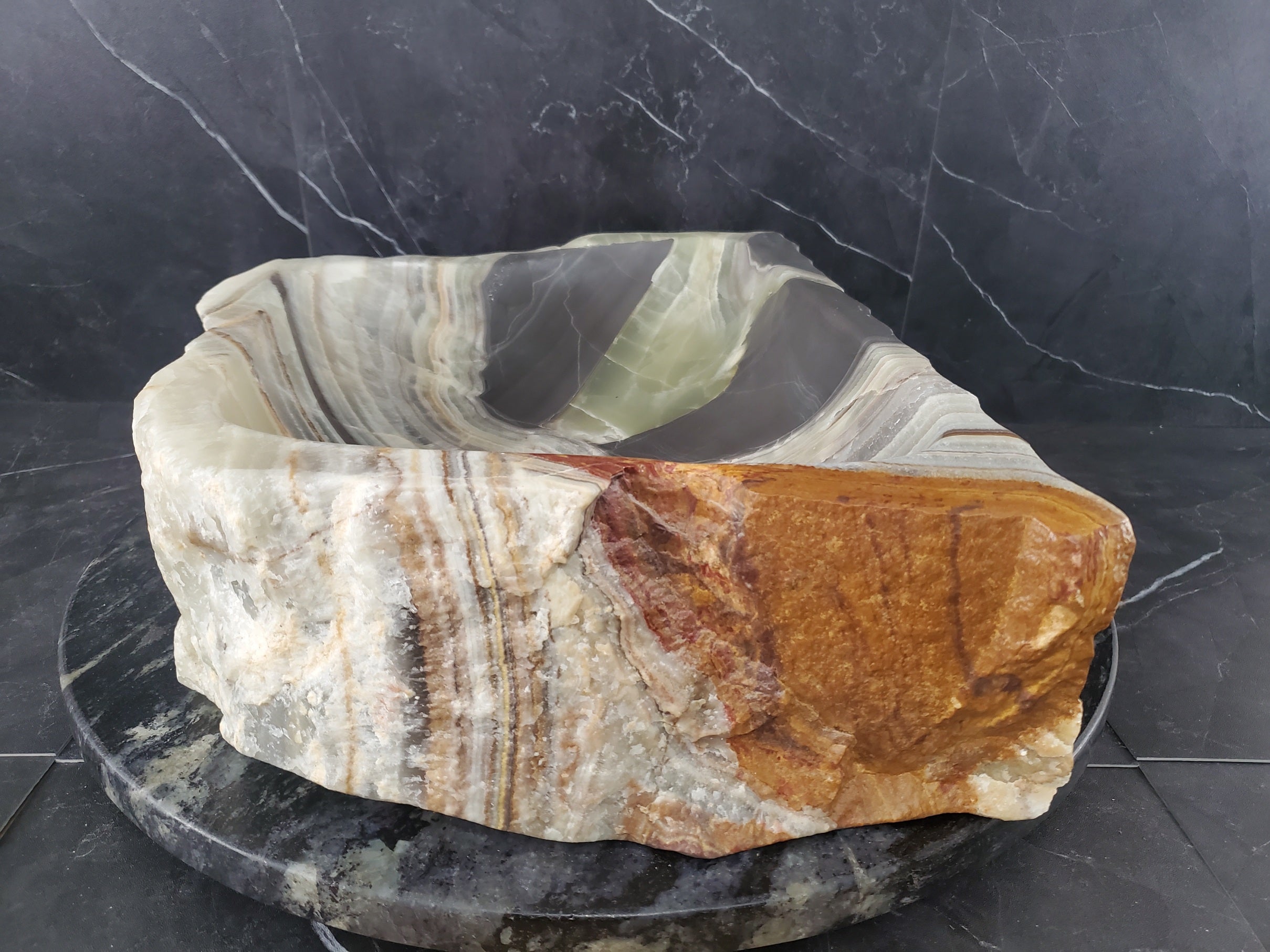 S25_16 Green Onyx Stone Vessel Bathroom Sink