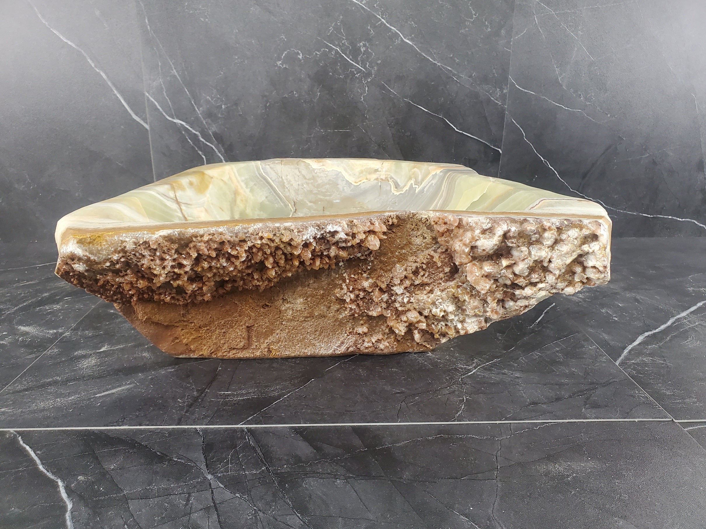 S25_08 Green Onyx Stone Vessel Bathroom Sink - 16 x 14.5 inch