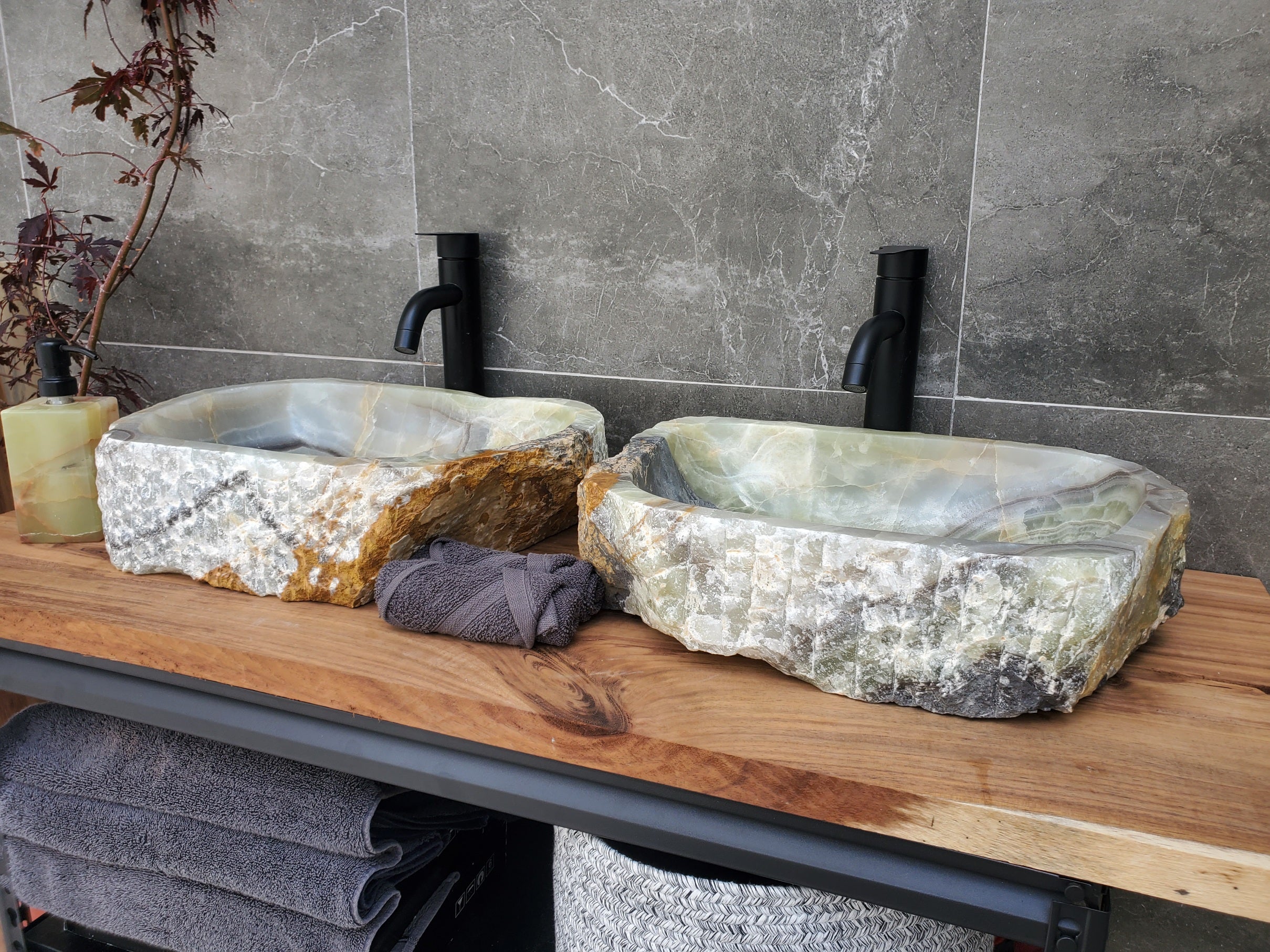 SET1053 Onyx Stone Vessel Bathroom Sink (Set of Two)