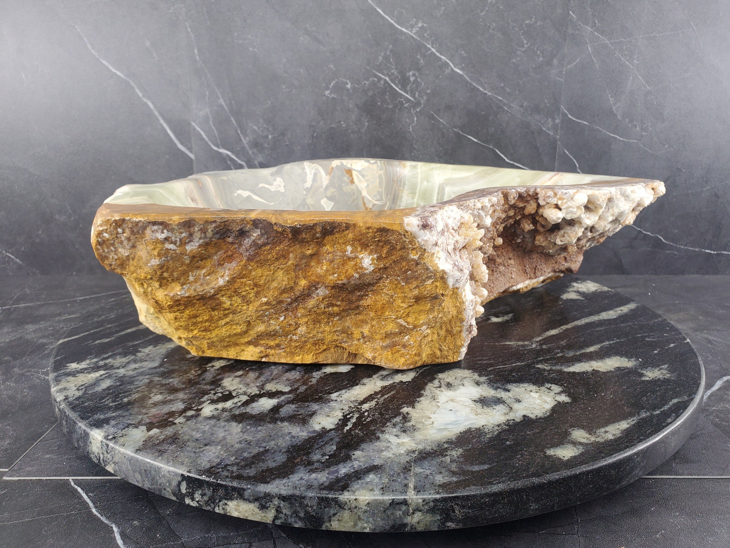 S25_09 Green Onyx Stone Vessel Bathroom Sink - 15.5 x 14 inch