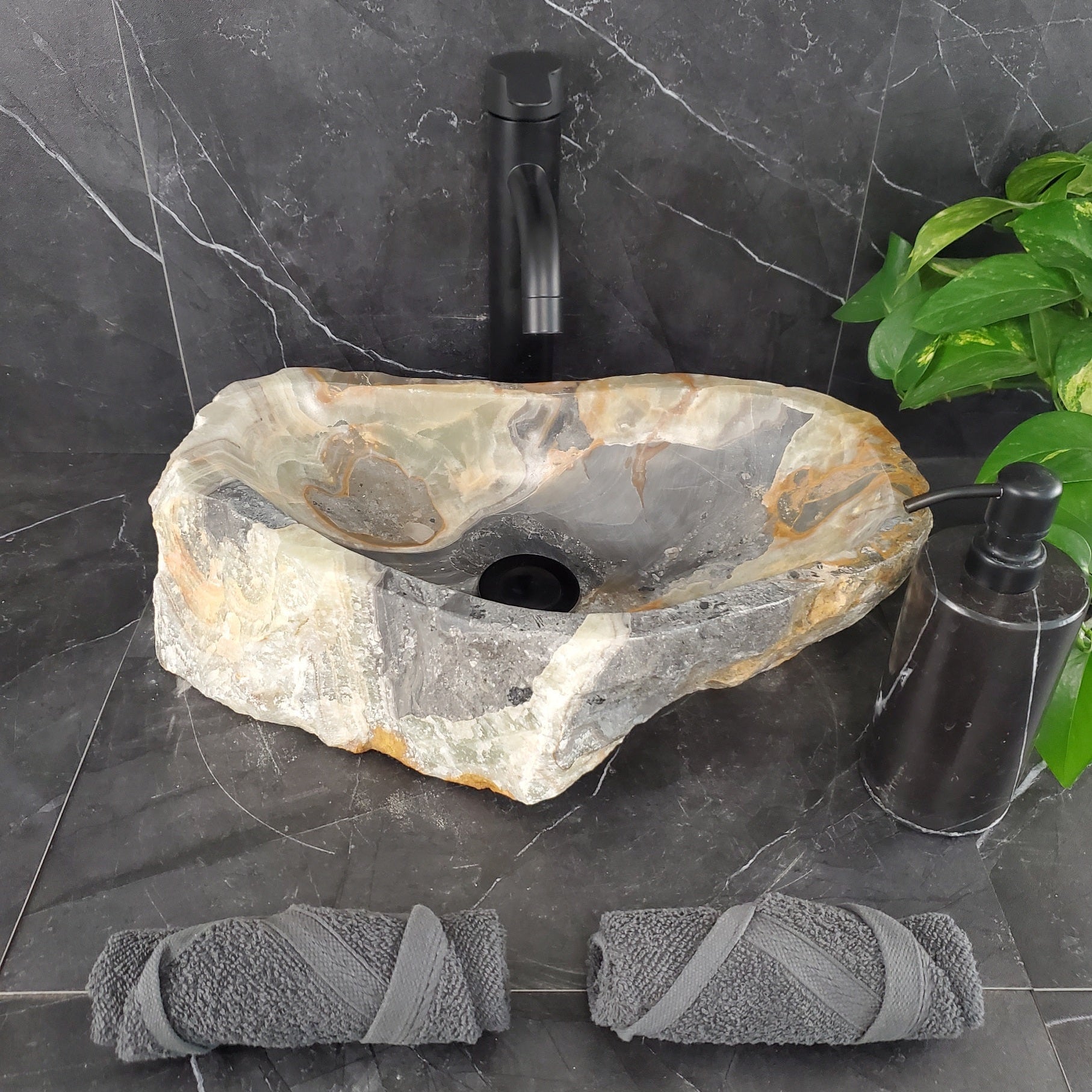 S25_19 Onyx Stone Vessel Bathroom Sink - 17 x 11 inch