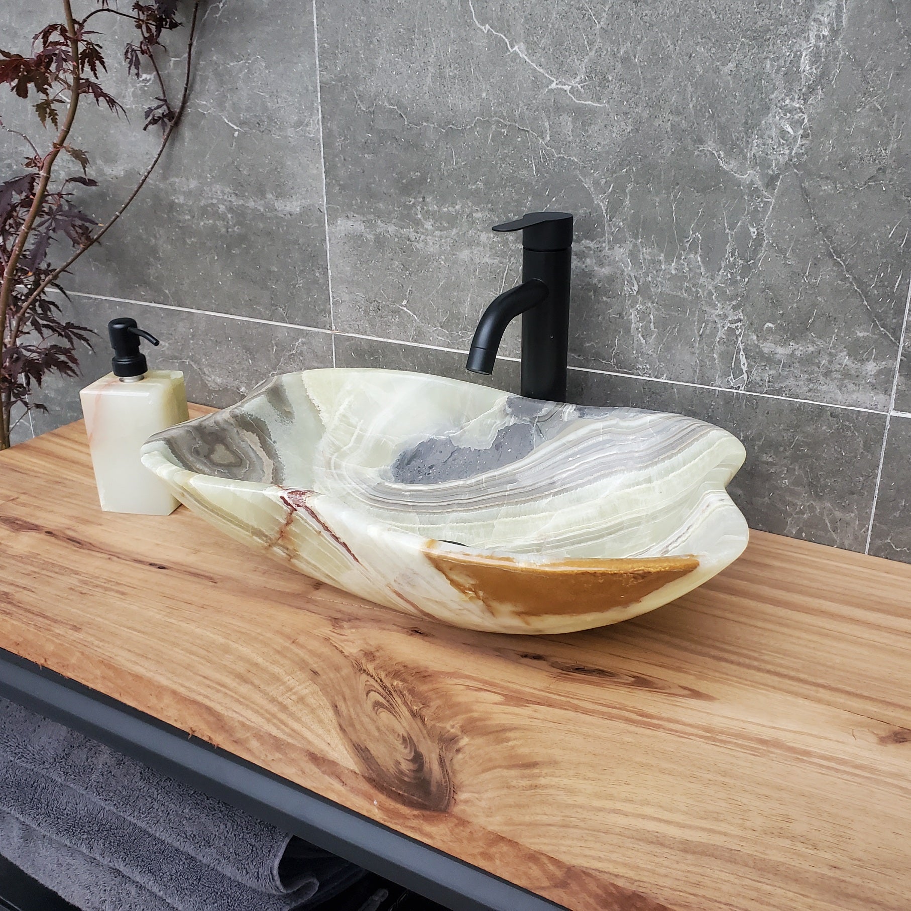 S30_03 Onyx Stone Vessel Bathroom Sink - 19 x 13.5 inch