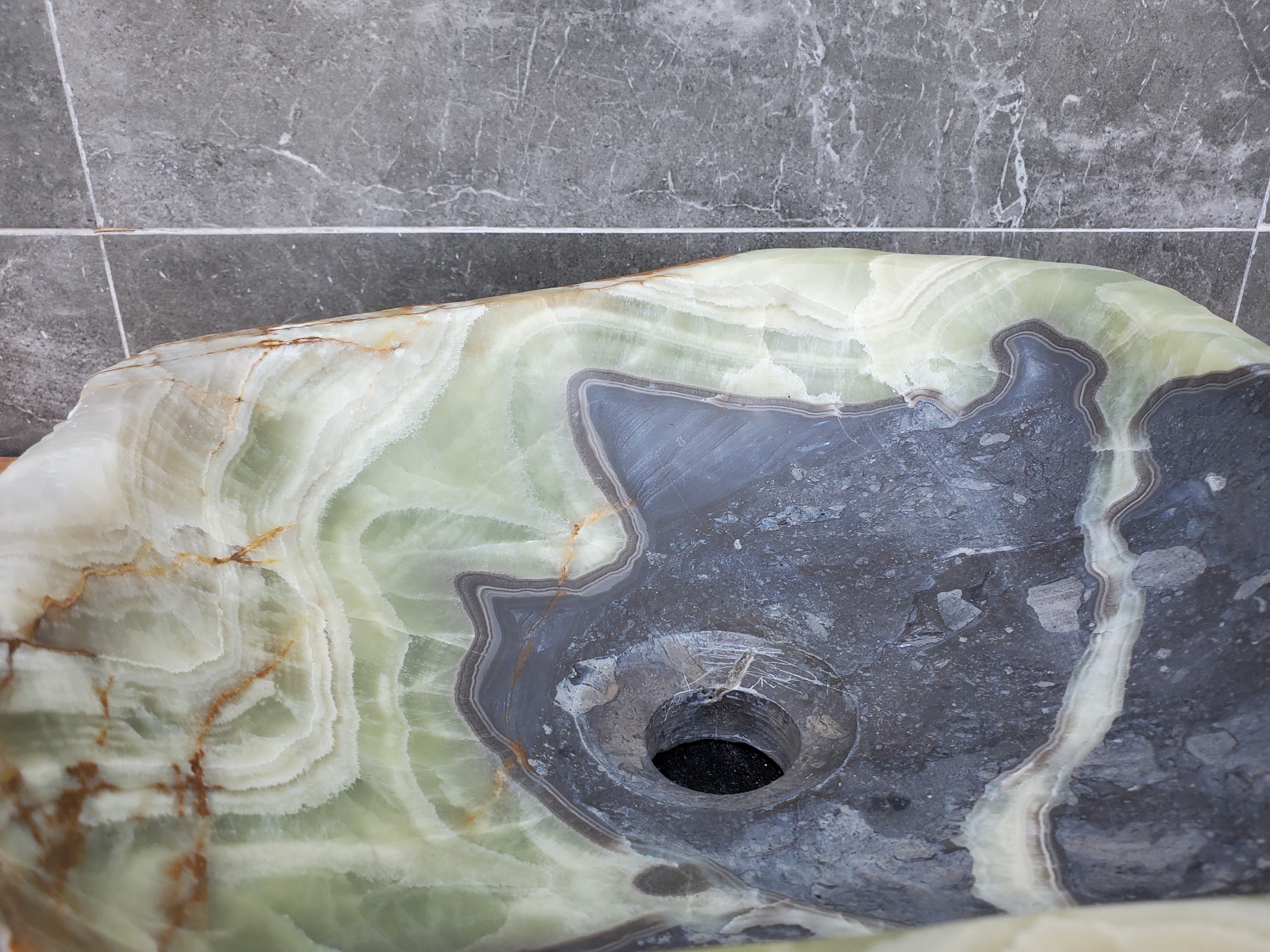 S30_19 Onyx Stone Vessel Bathroom Sink - 14 x 14 inch