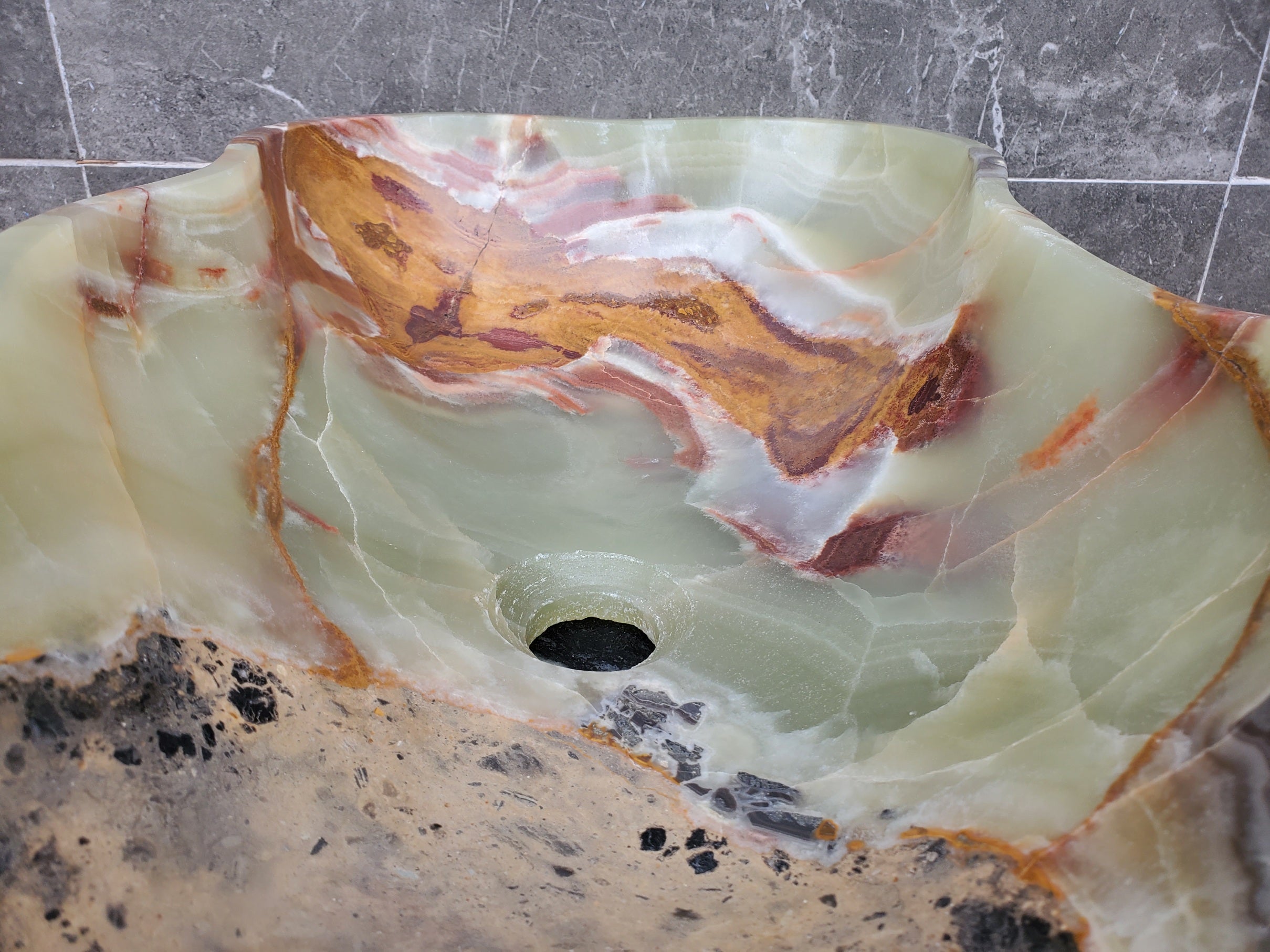 S30_30 Onyx Stone Vessel Bathroom Sink - 18.5 x 12 inch