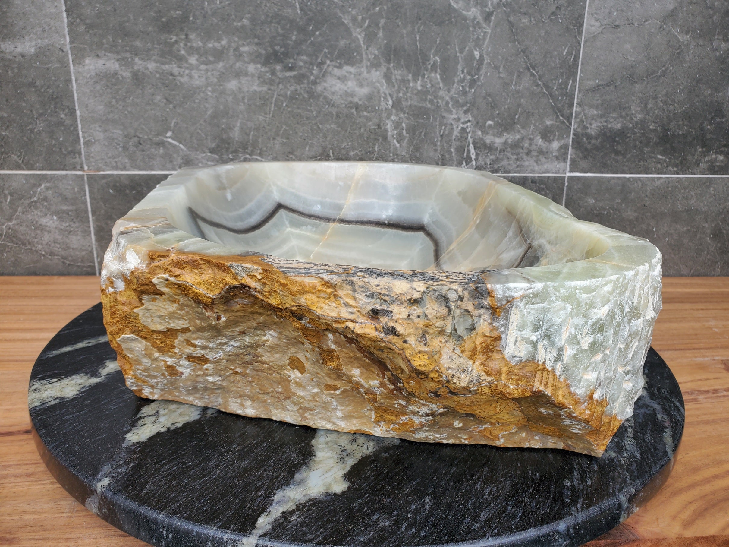 S29_33 Onyx Stone Vessel Bathroom Sink - 18 x 12.5 inch