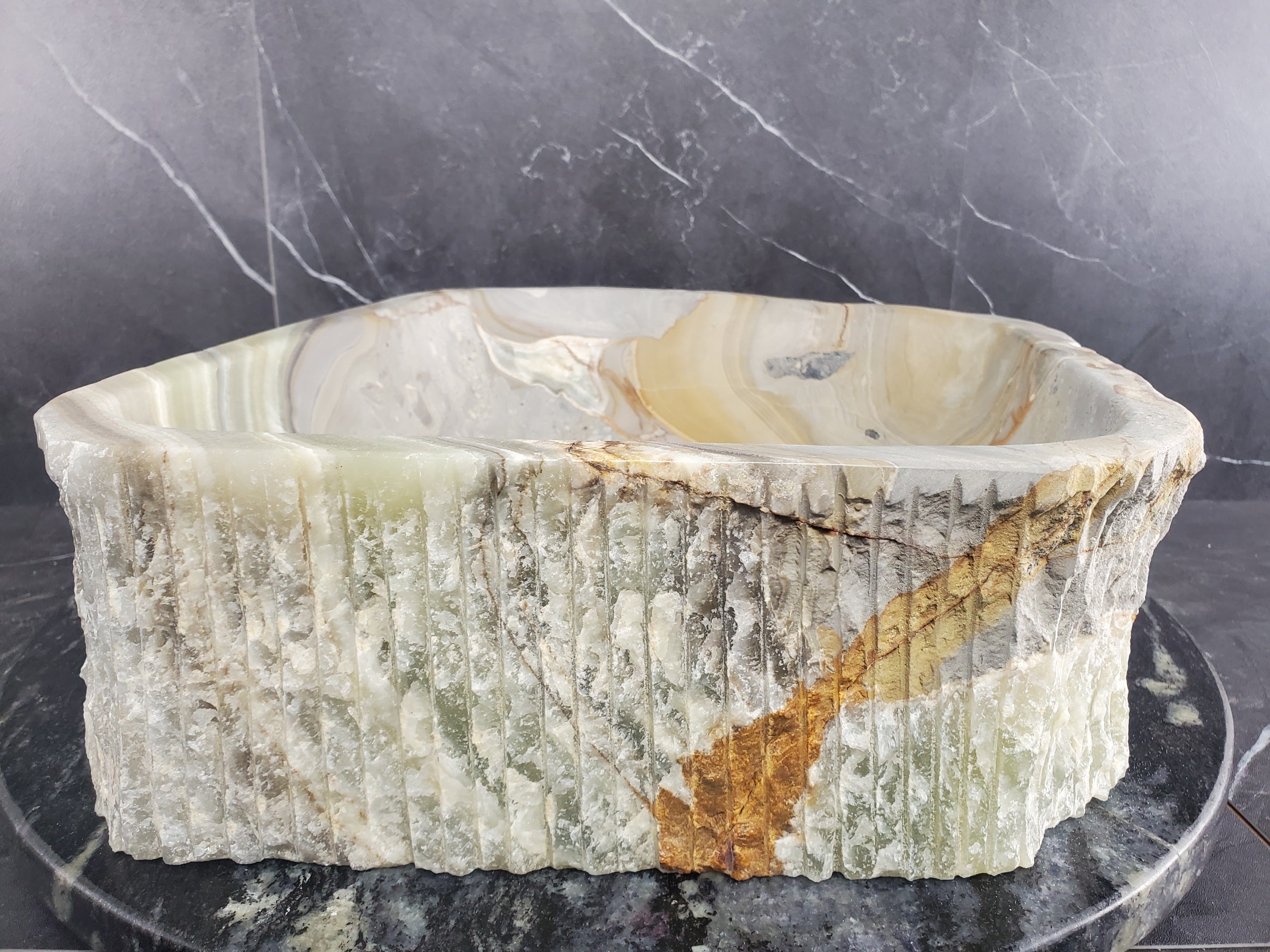 S25_10 Green Onyx Stone Vessel Bathroom Sink - 16 x 14 inch