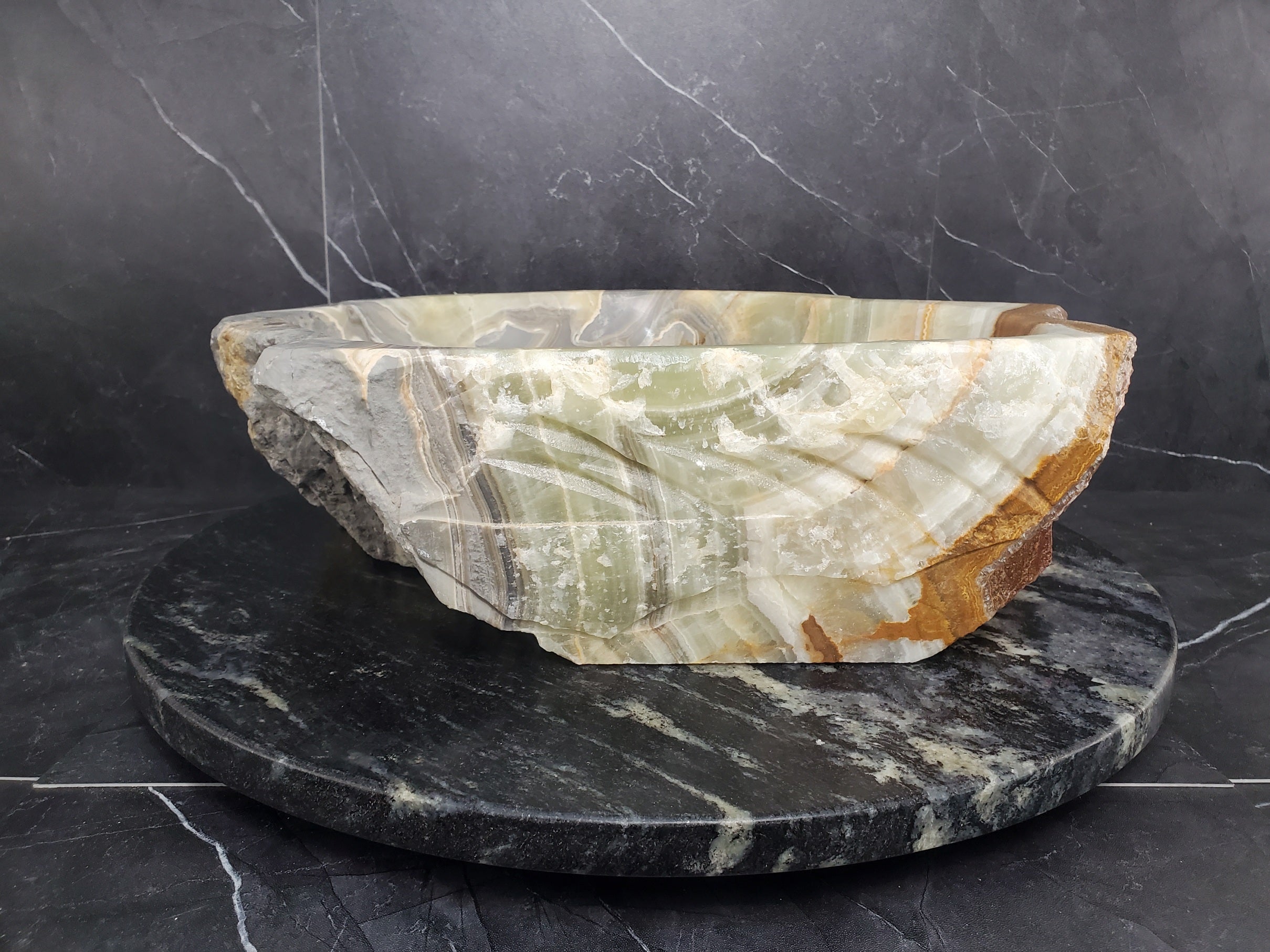 S25_11 Green Onyx Stone Vessel Bathroom Sink - 17.5 x 15 inch