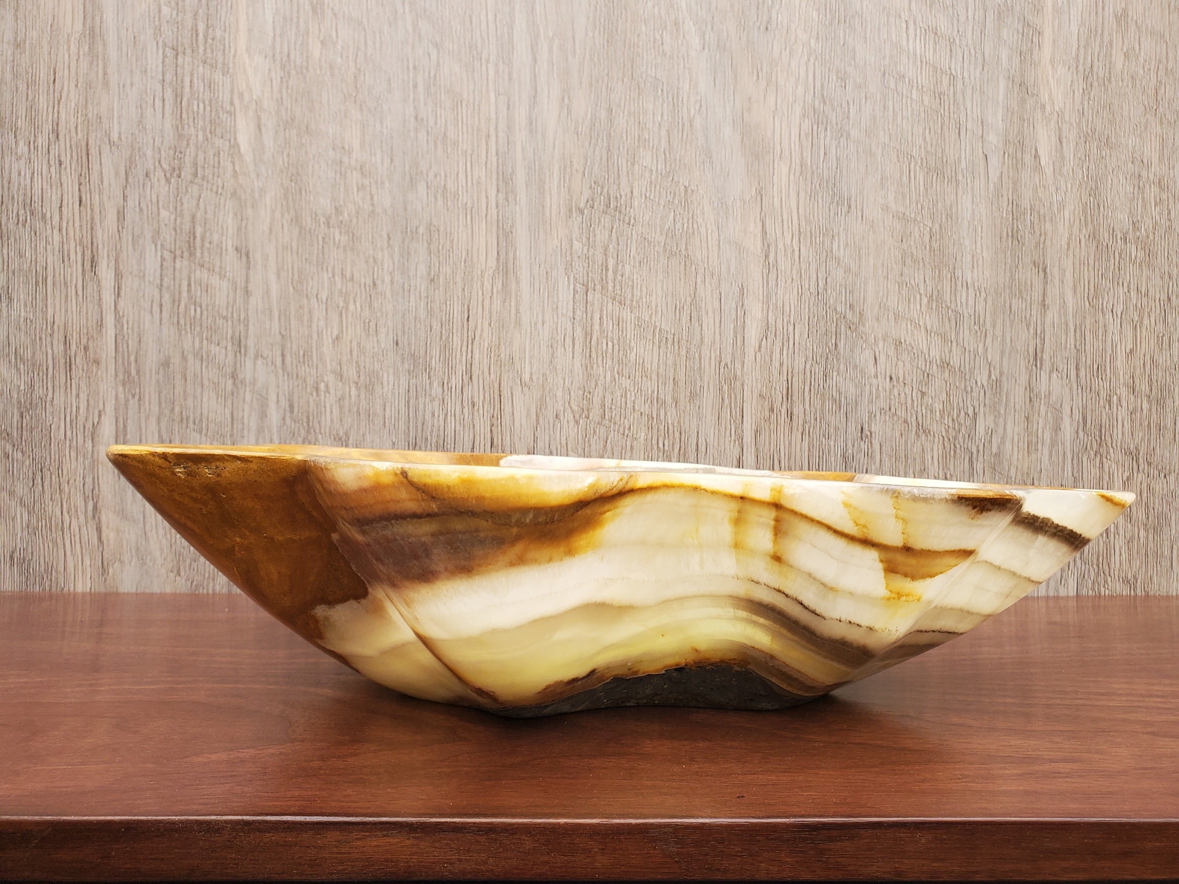 S23_12 Green and Brown Onyx Stone Vessel Bathroom Sink - 19 x 16 inch