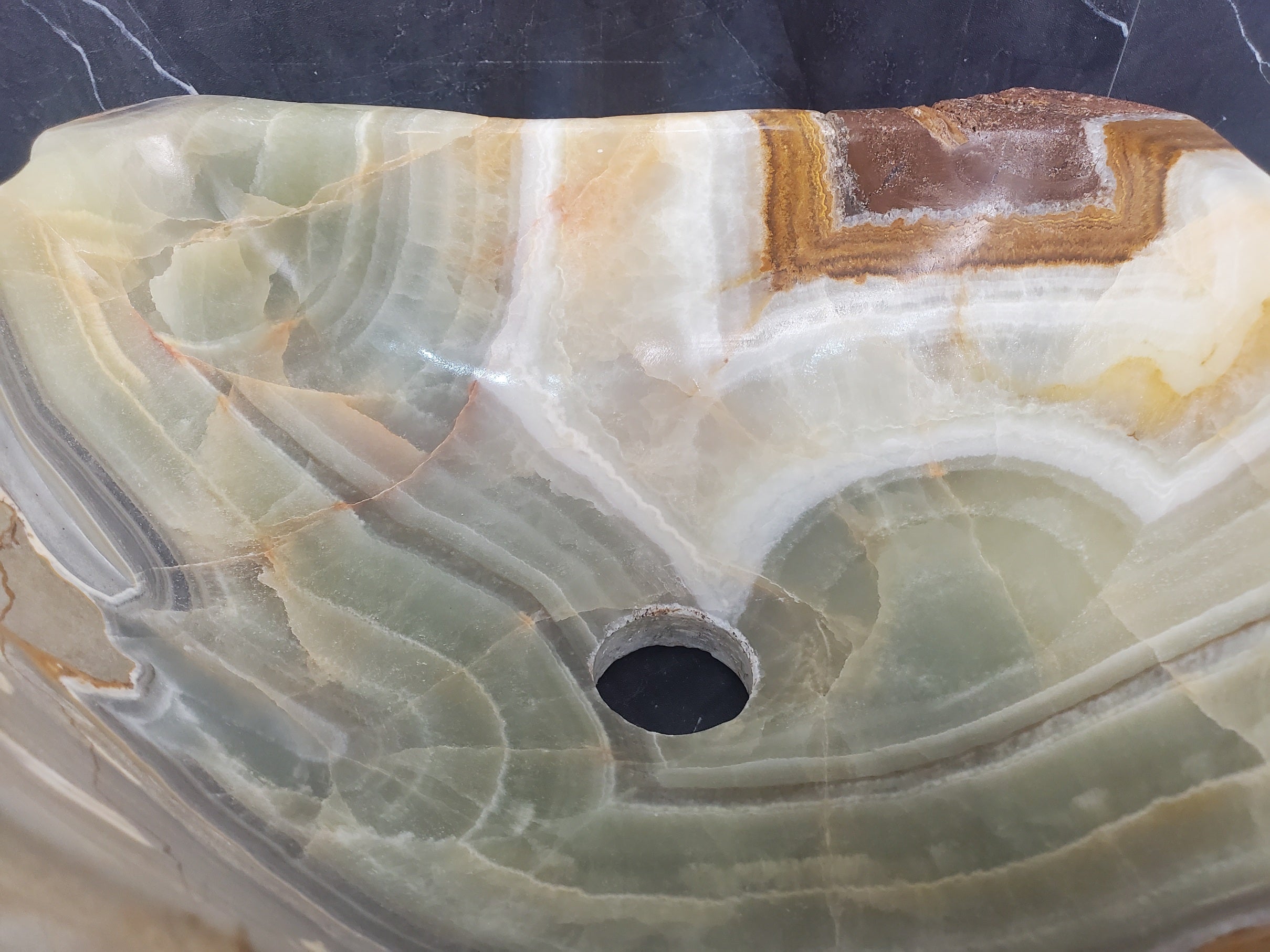 S25_13 Green Onyx Stone Vessel Bathroom Sink - 14 x 13.5 inch