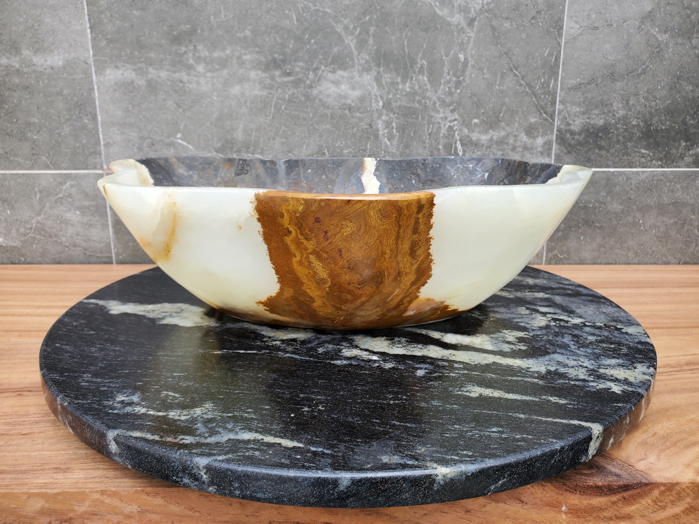 S30_17 Onyx Stone Vessel Bathroom Sink - 17 x 12 inch