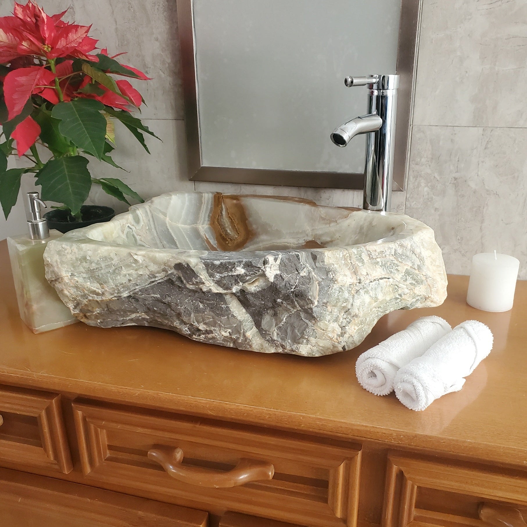 S23_26 Onyx Stone Vessel Bathroom Sink- 19 x 16 inch