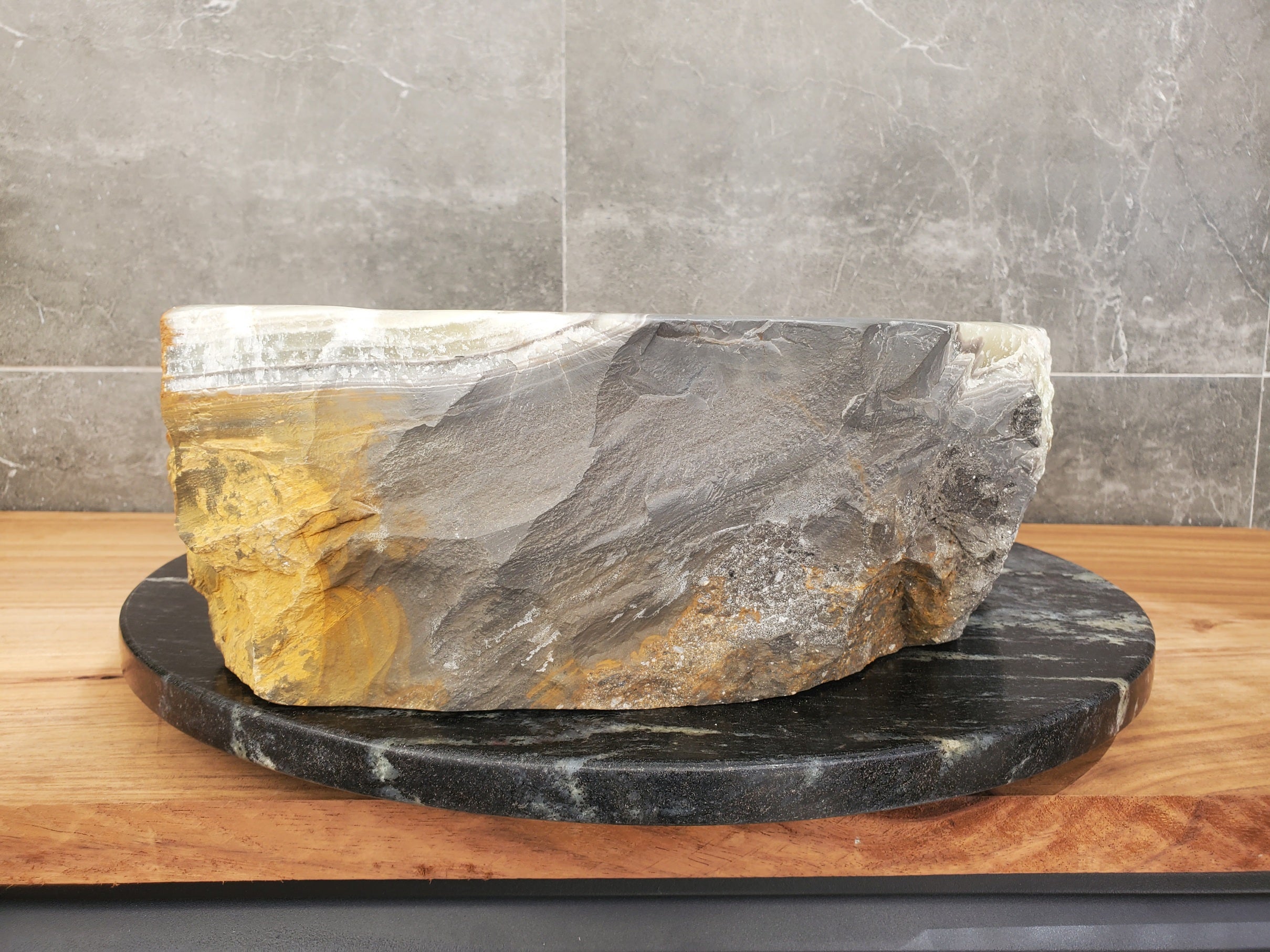 S30_34 Onyx Stone Vessel Bathroom Sink - 17.5 x 16.5 inch