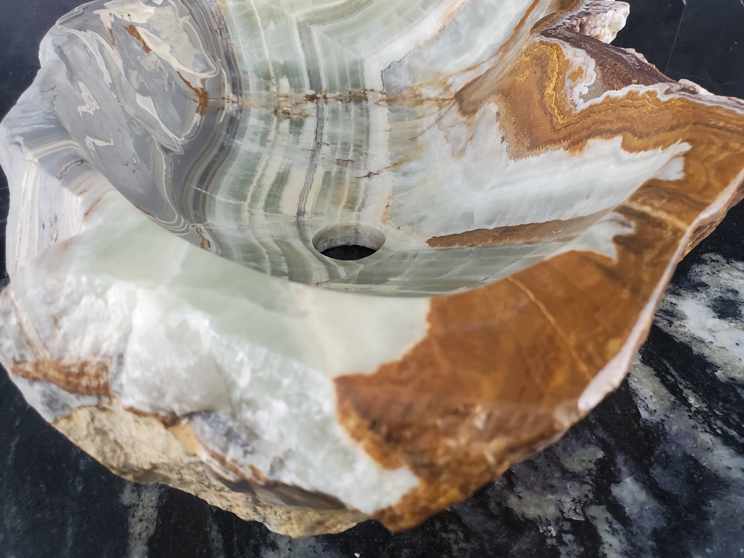 S25_09 Green Onyx Stone Vessel Bathroom Sink - 15.5 x 14 inch