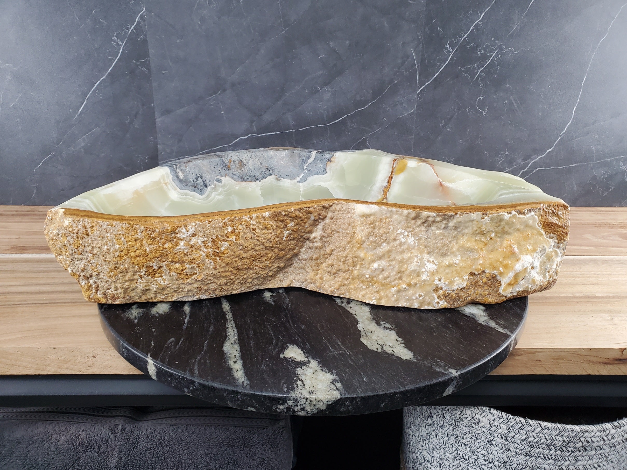 S28_17 Onyx Stone Vessel Bathroom Sink - 20.5 x 11 inch