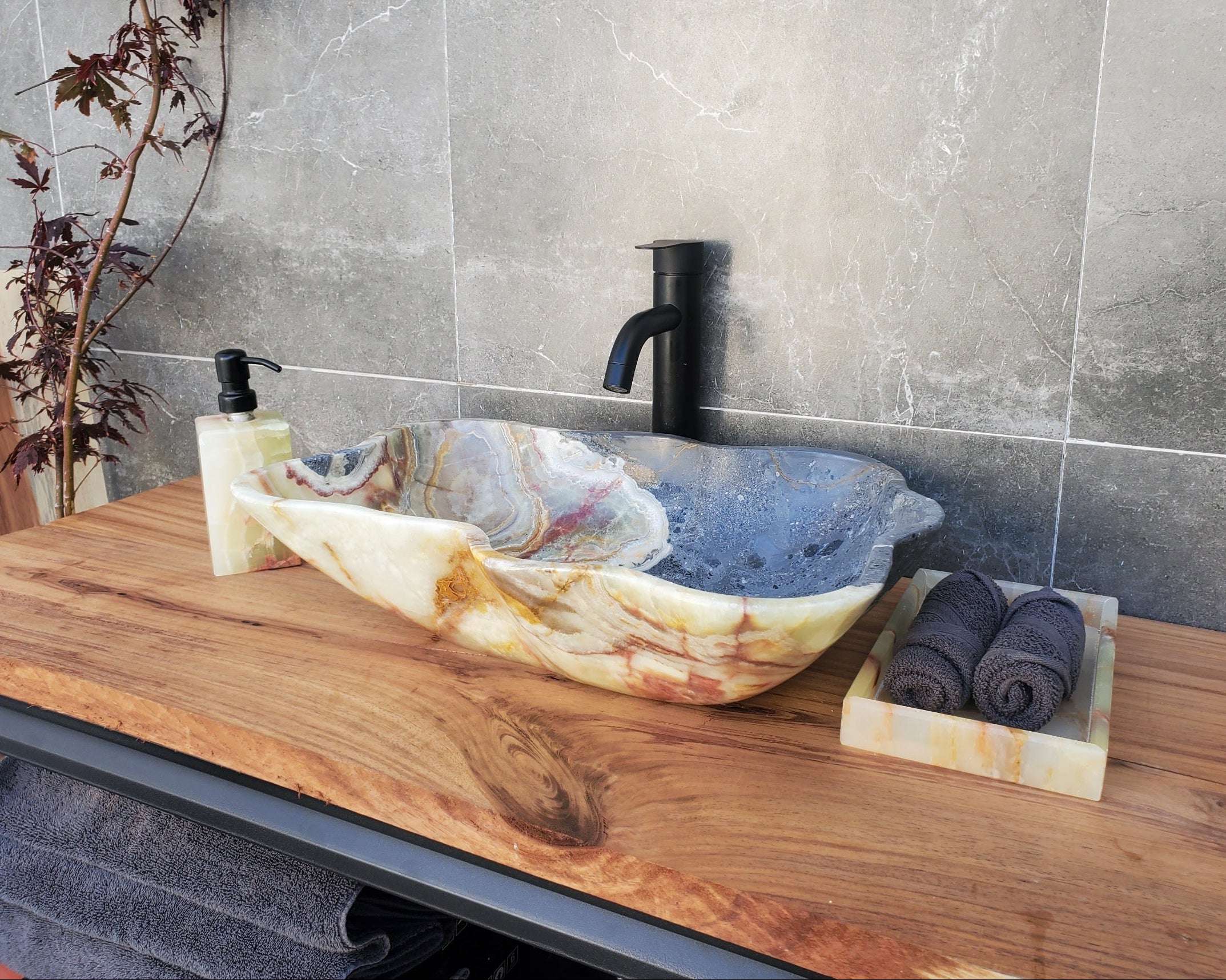 S30_18 Onyx Stone Vessel Bathroom Sink - 19 x 14 inch