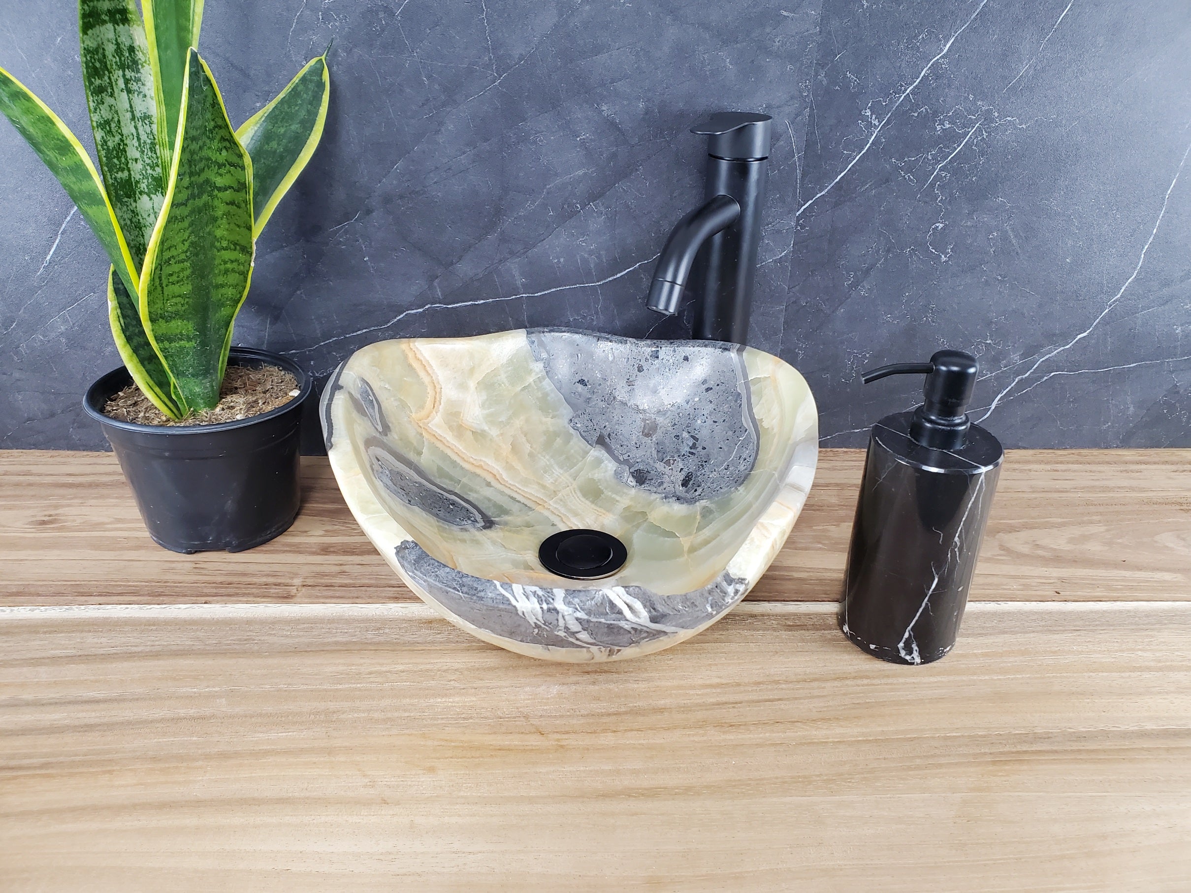 S28_26 Onyx Stone Vessel Bathroom Sink -  15 x 13 inch