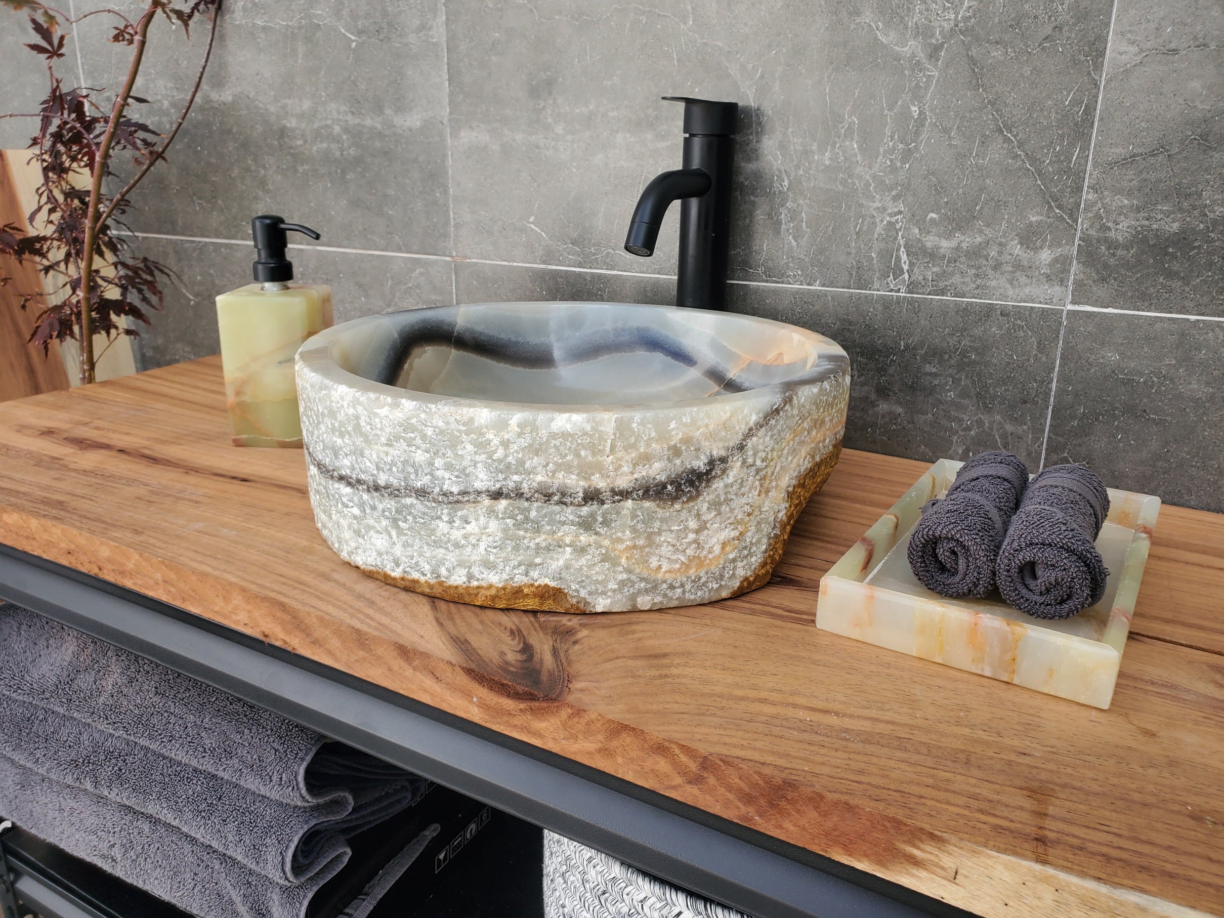 S29_31 Onyx Stone Vessel Bathroom Sink