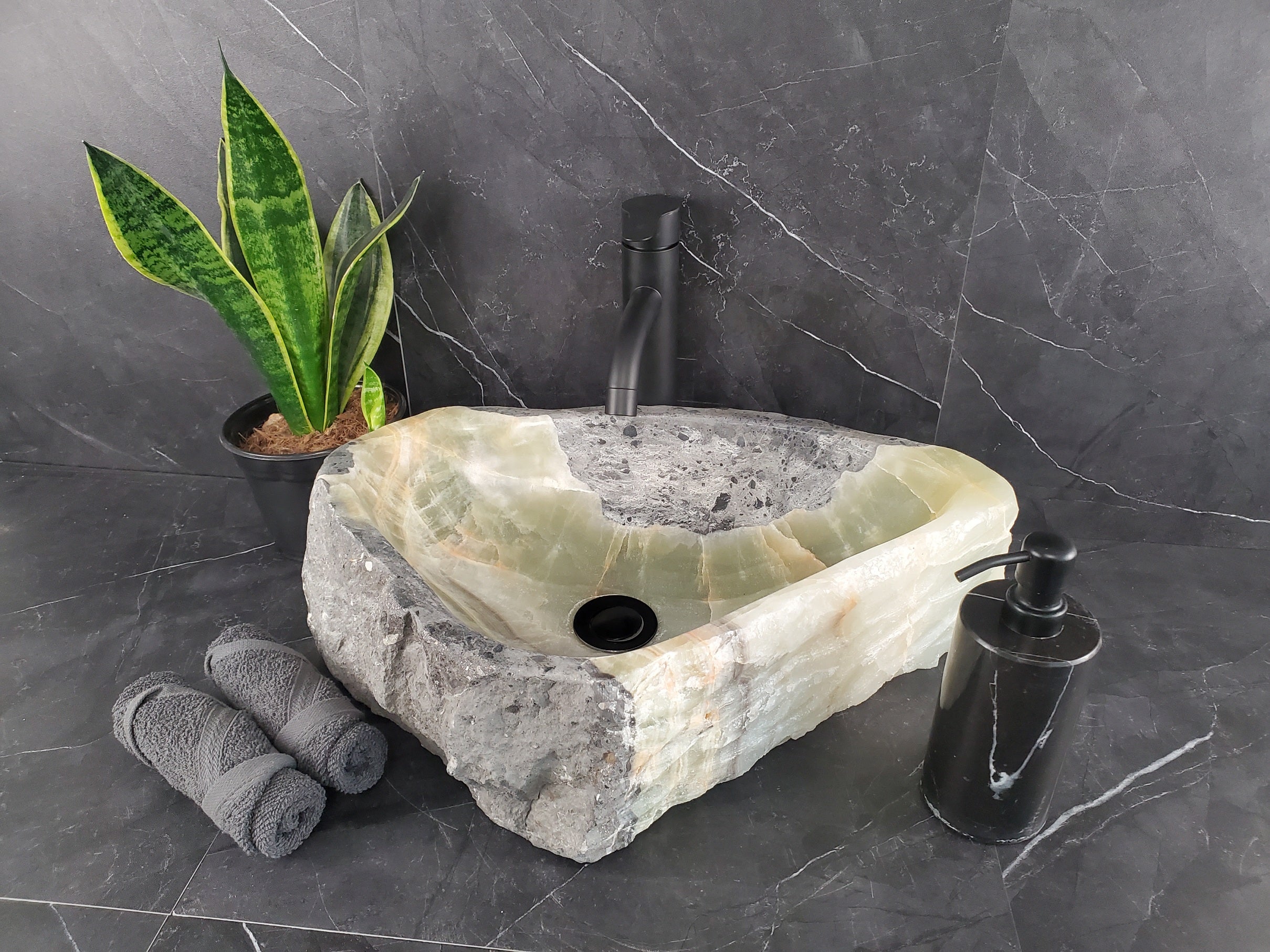 S26_11 Onyx Stone Vessel Bathroom Sink - 18 x 11 inch