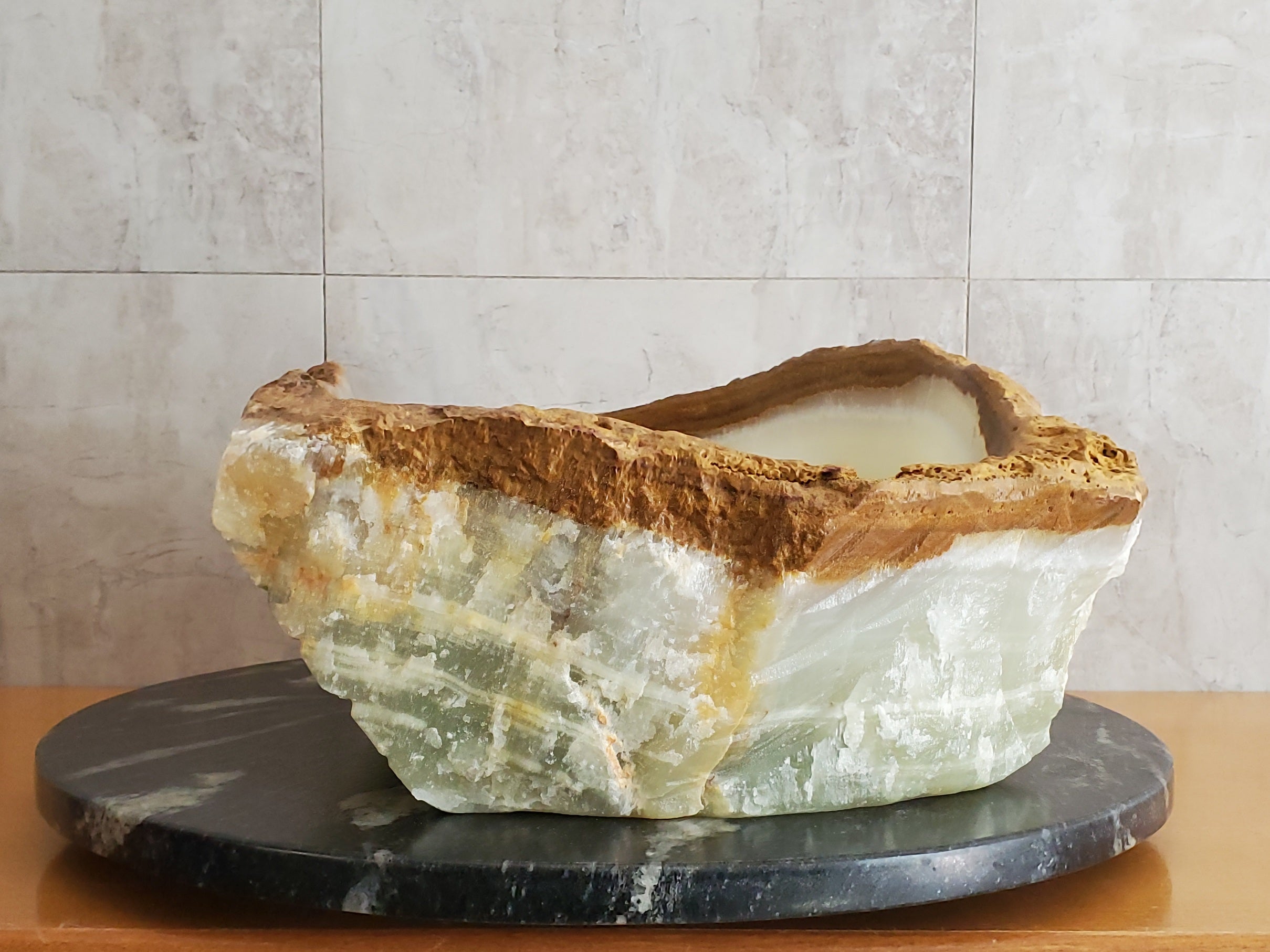 S23_30 Onyx Stone Vessel Bathroom Sink - 15 x 13 inch