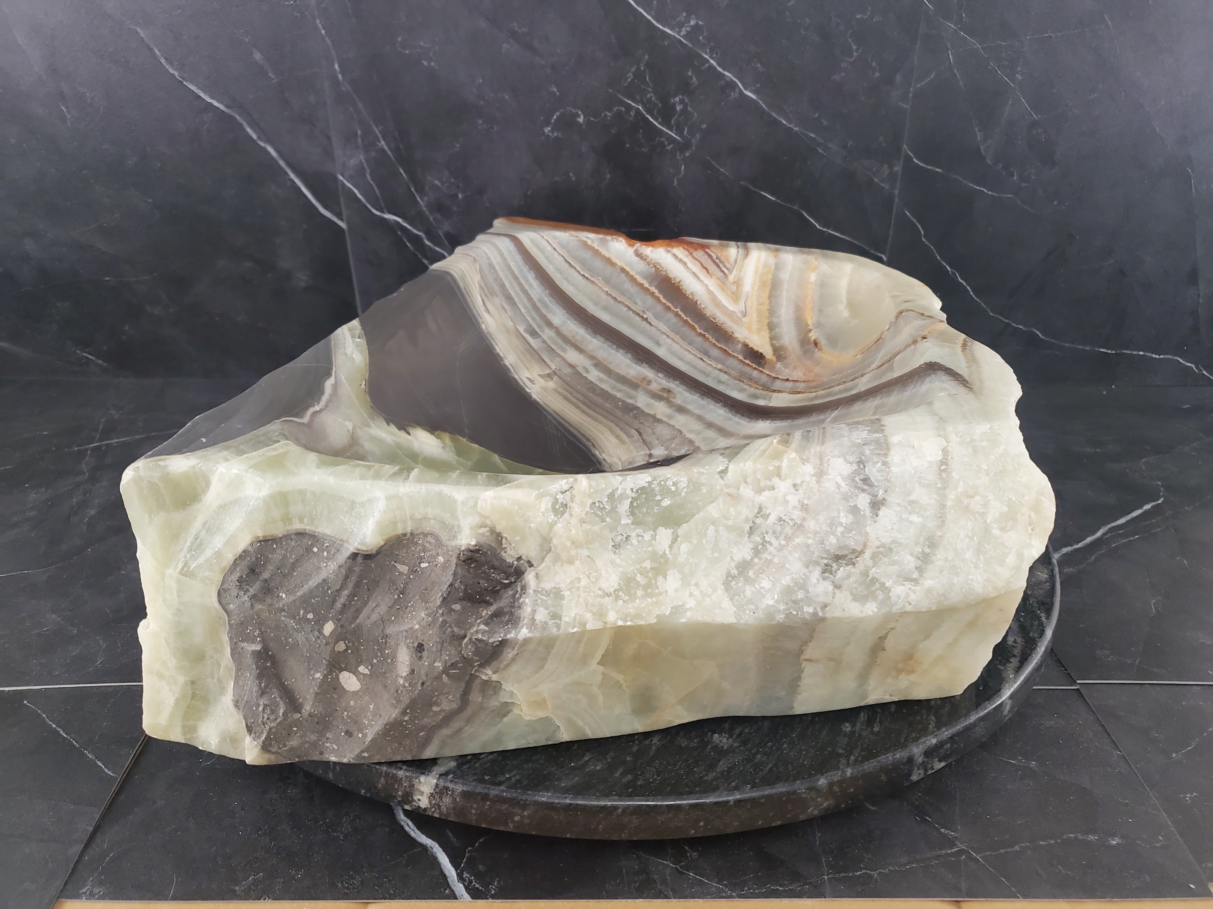 S25_16 Green Onyx Stone Vessel Bathroom Sink