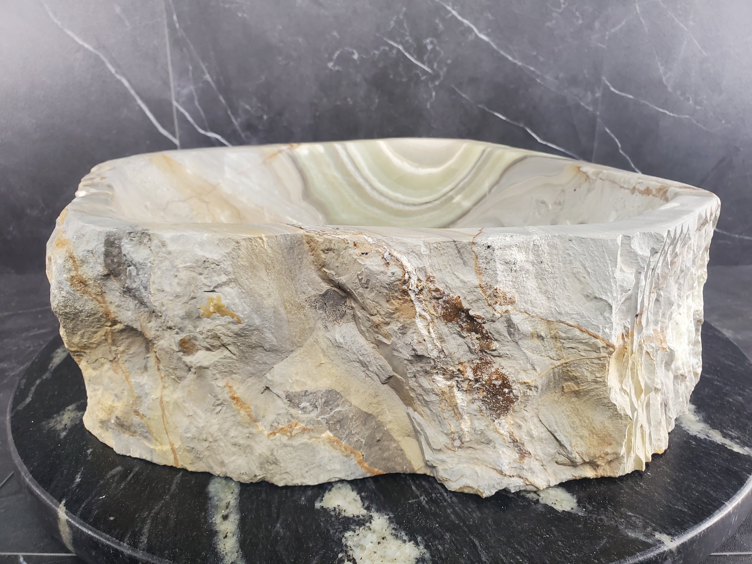 S25_10 Green Onyx Stone Vessel Bathroom Sink - 16 x 14 inch