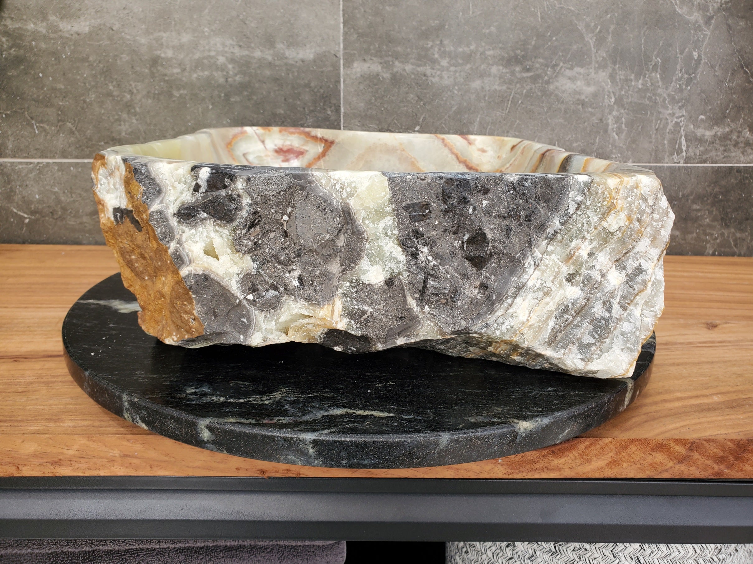 S31_13 Onyx Stone Vessel Bathroom Sink - 17.5 x 14.5 inch