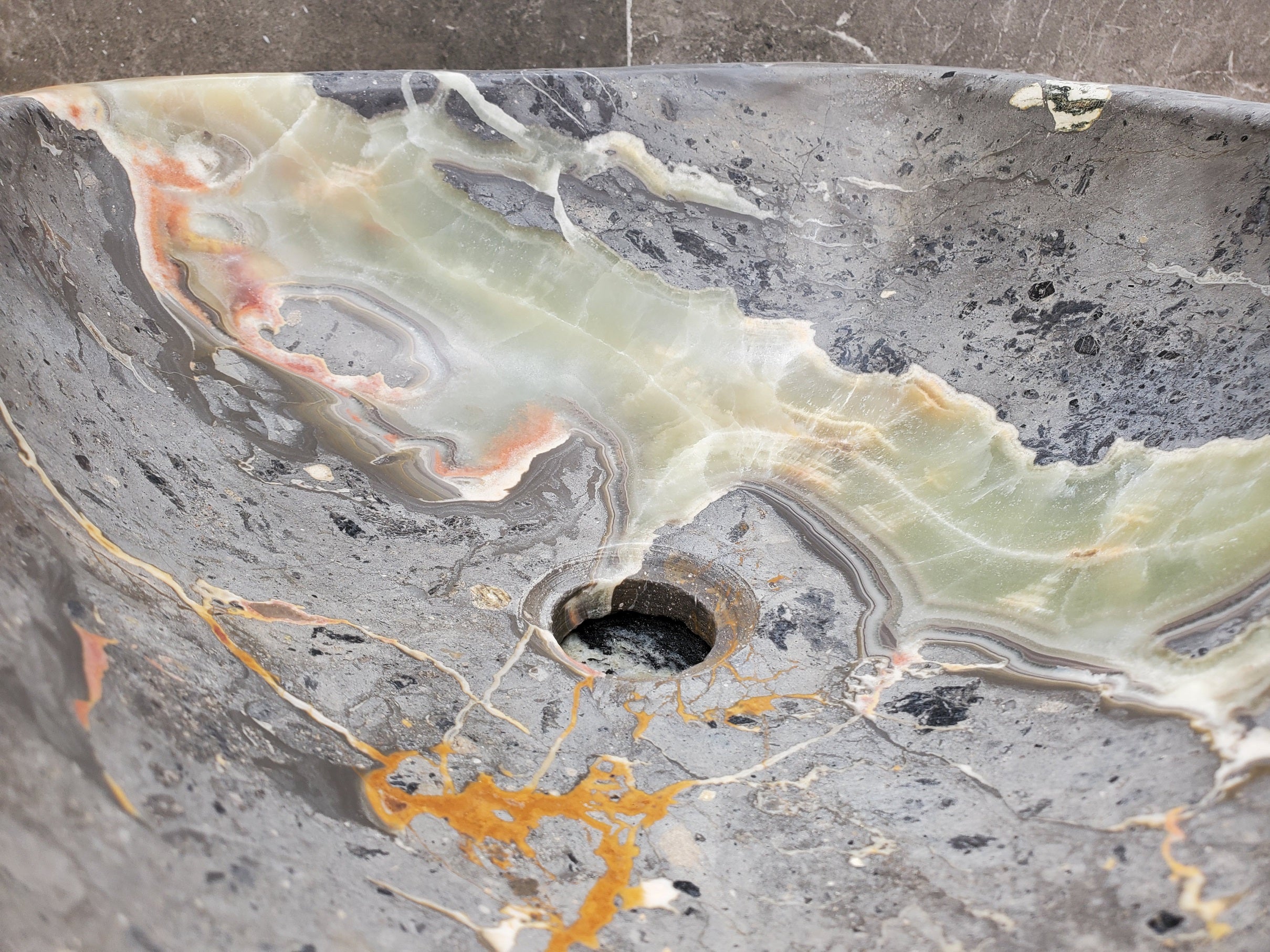 S30_38 Onyx Stone Vessel Bathroom Sink - 17 x 14.5 inch
