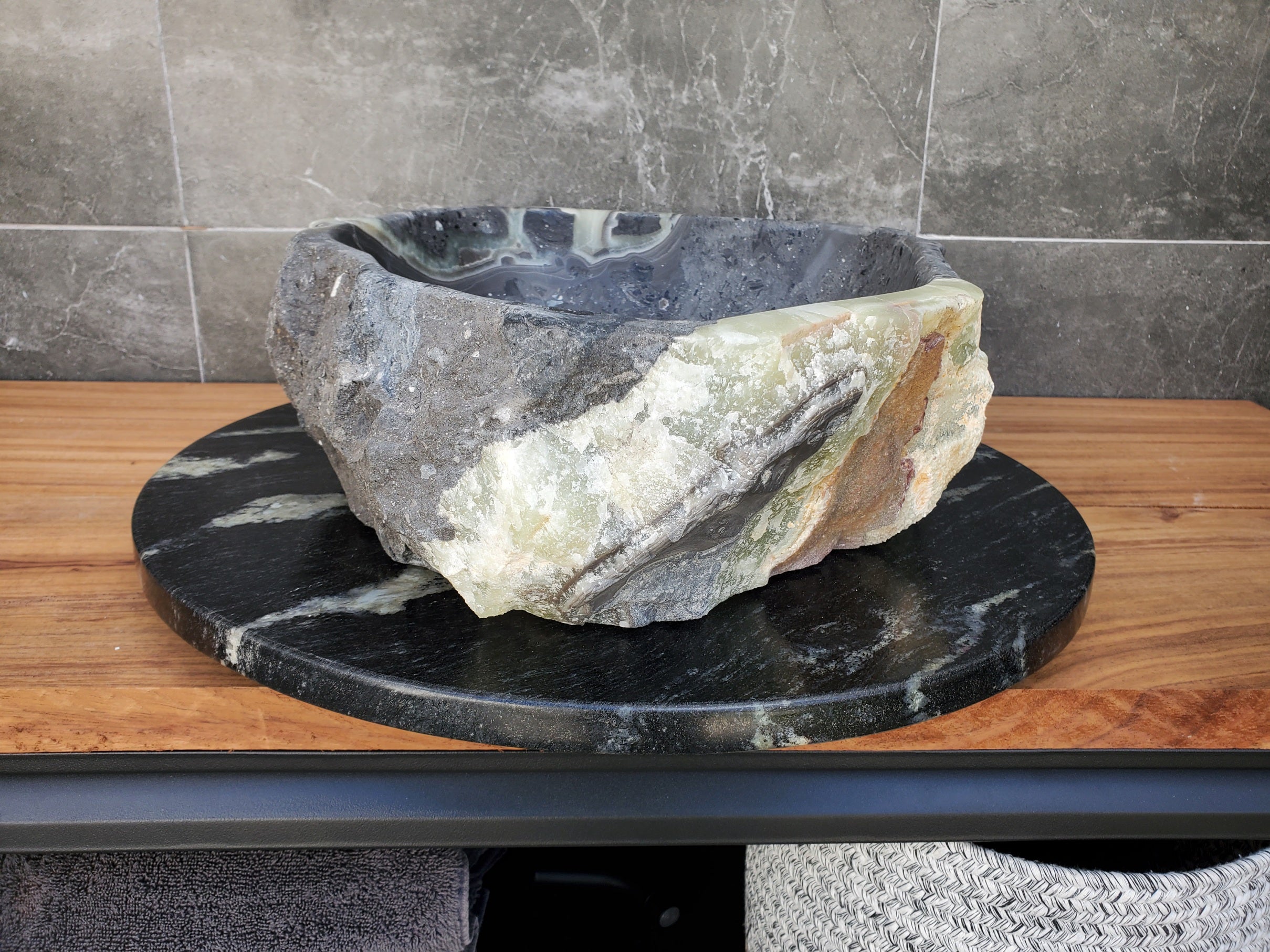 S30_23 Onyx Stone Vessel Bathroom Sink - 17.5 x 14 inch