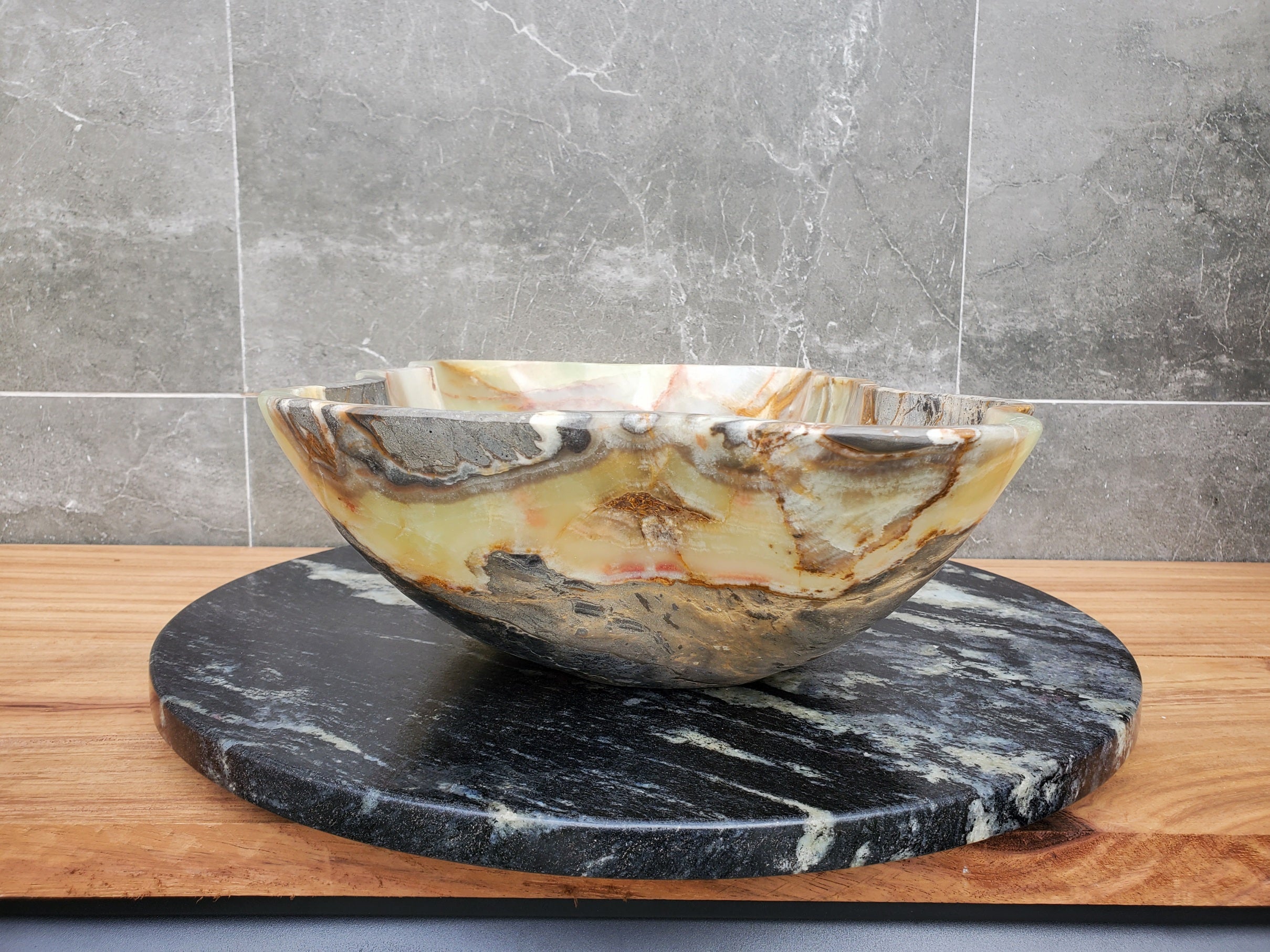 S30_32 Onyx Stone Vessel Bathroom Sink - 20.5 x 12 inch