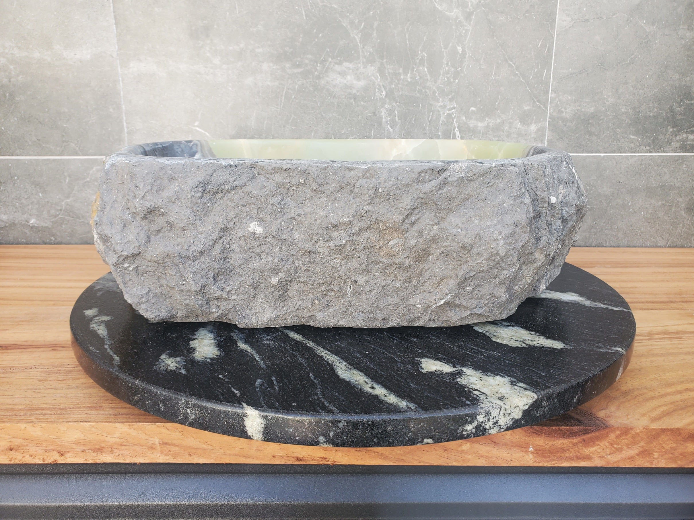 S30_20 Onyx Stone Vessel Bathroom Sink - 16.5 x 13 inch