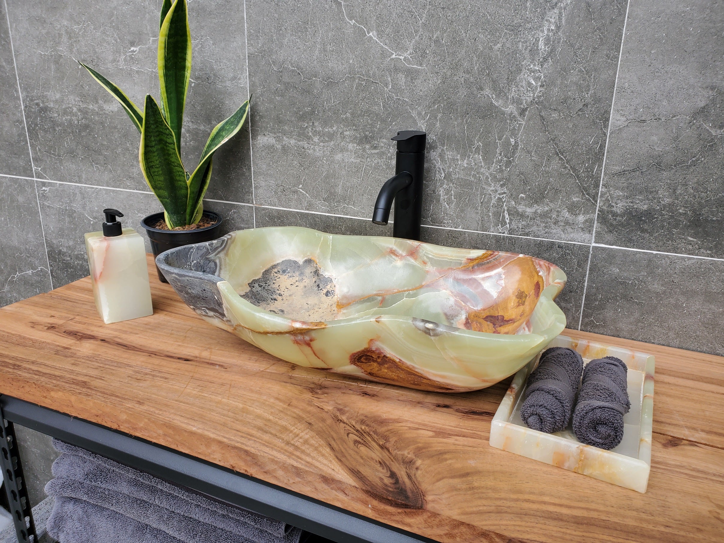 S30_30 Onyx Stone Vessel Bathroom Sink